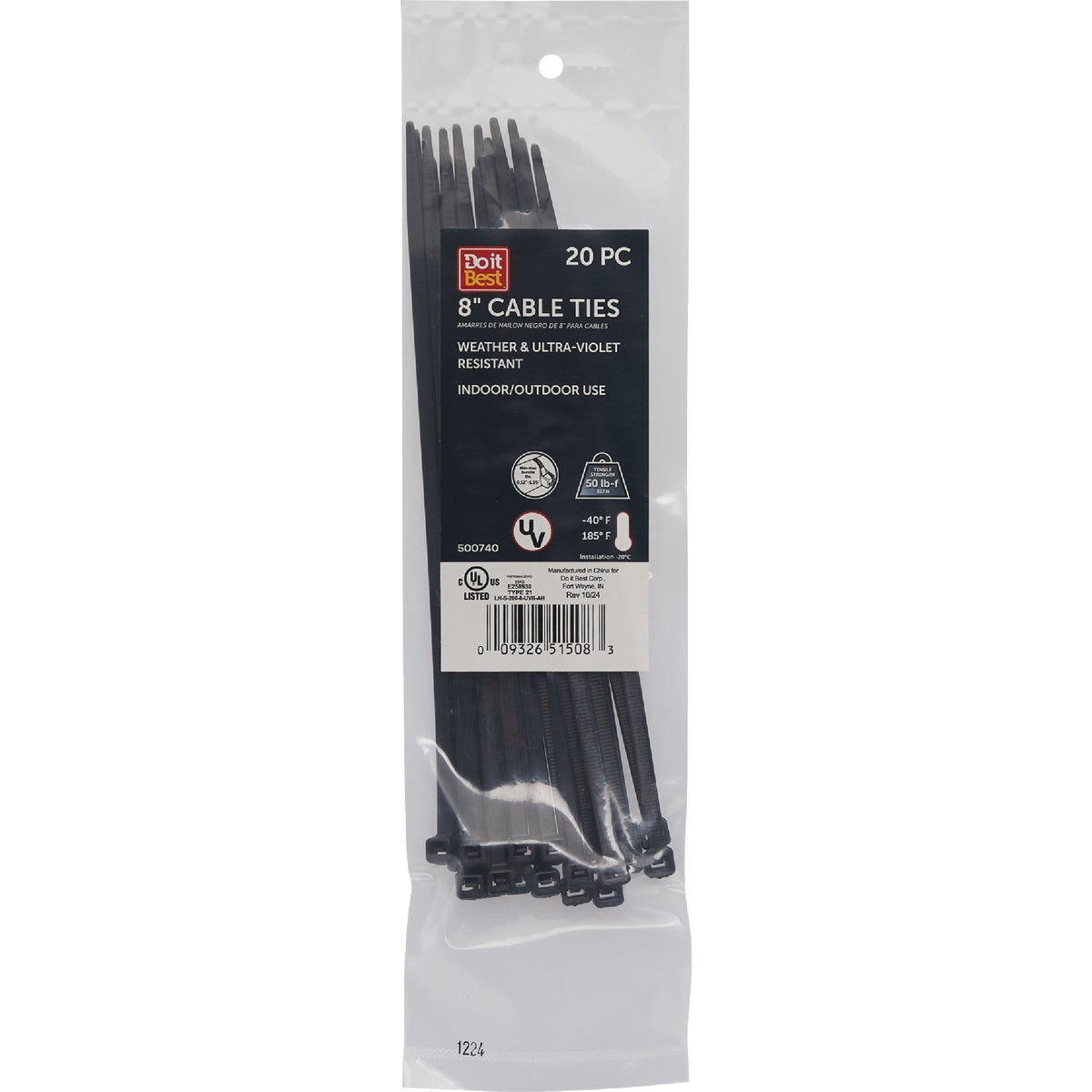 Do it Best 8 In. x 0.189 In. Black Molded Nylon Weather Resistant Cable Tie (20-Pack)
