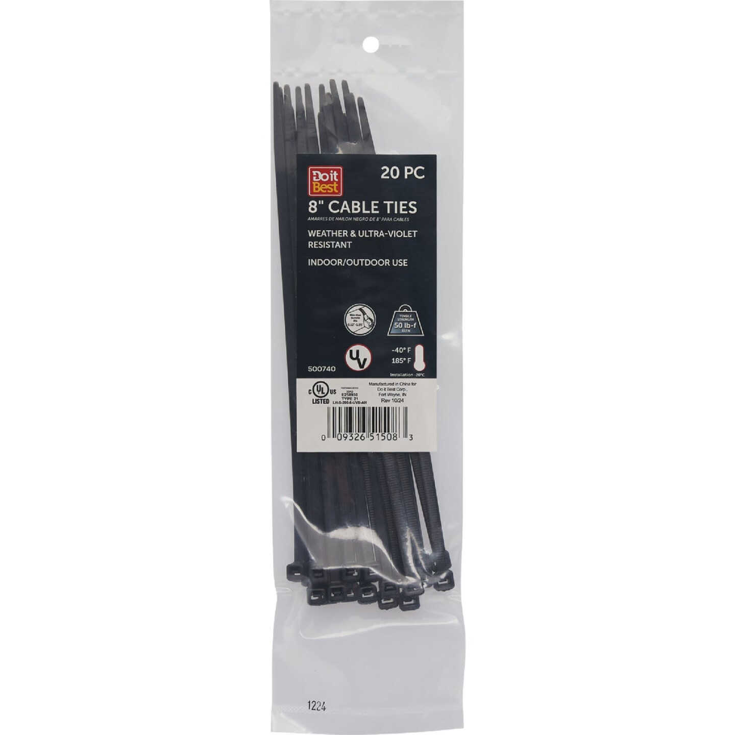 Do it Best 8 In. x 0.189 In. Black Molded Nylon Weather Resistant Cable Tie (20-Pack) Image 1