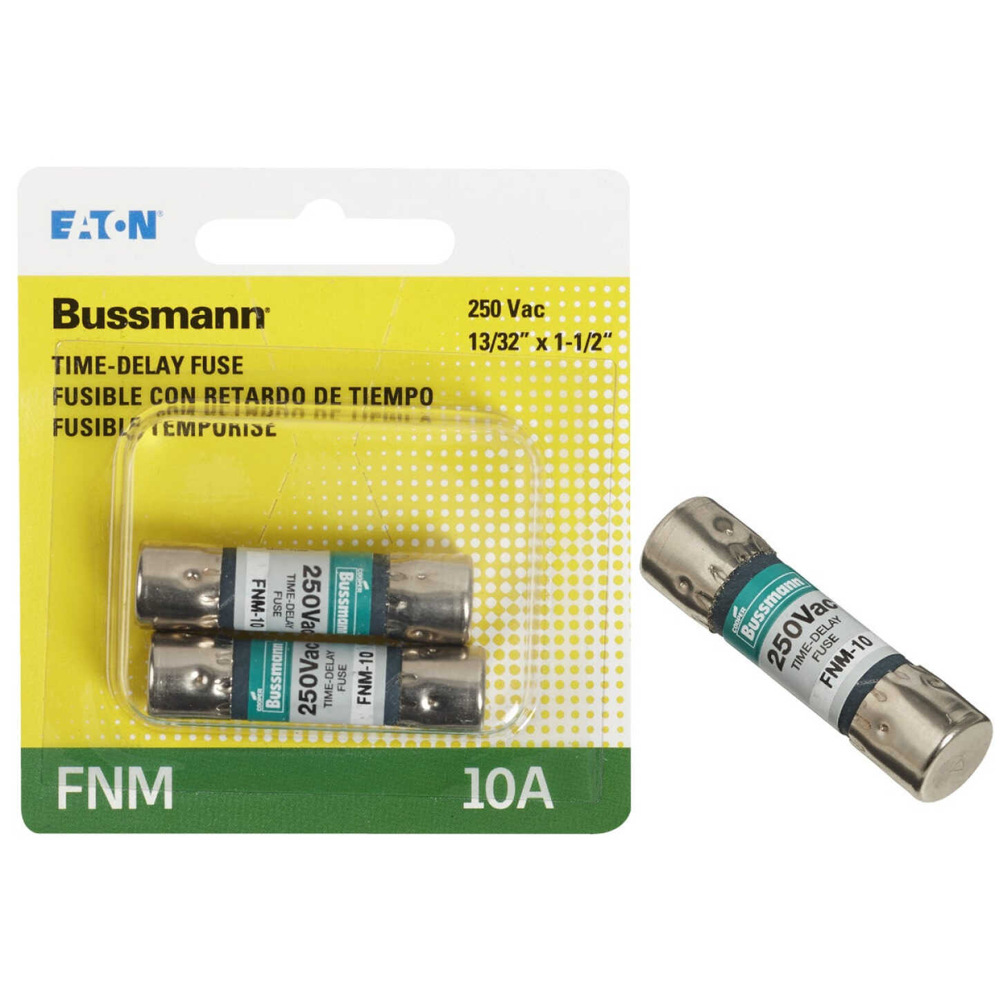 Bussmann 10A Fusetron FNM Cartridge General Purpose Time Delay Cartridge Fuse (2-Pack) Image 1