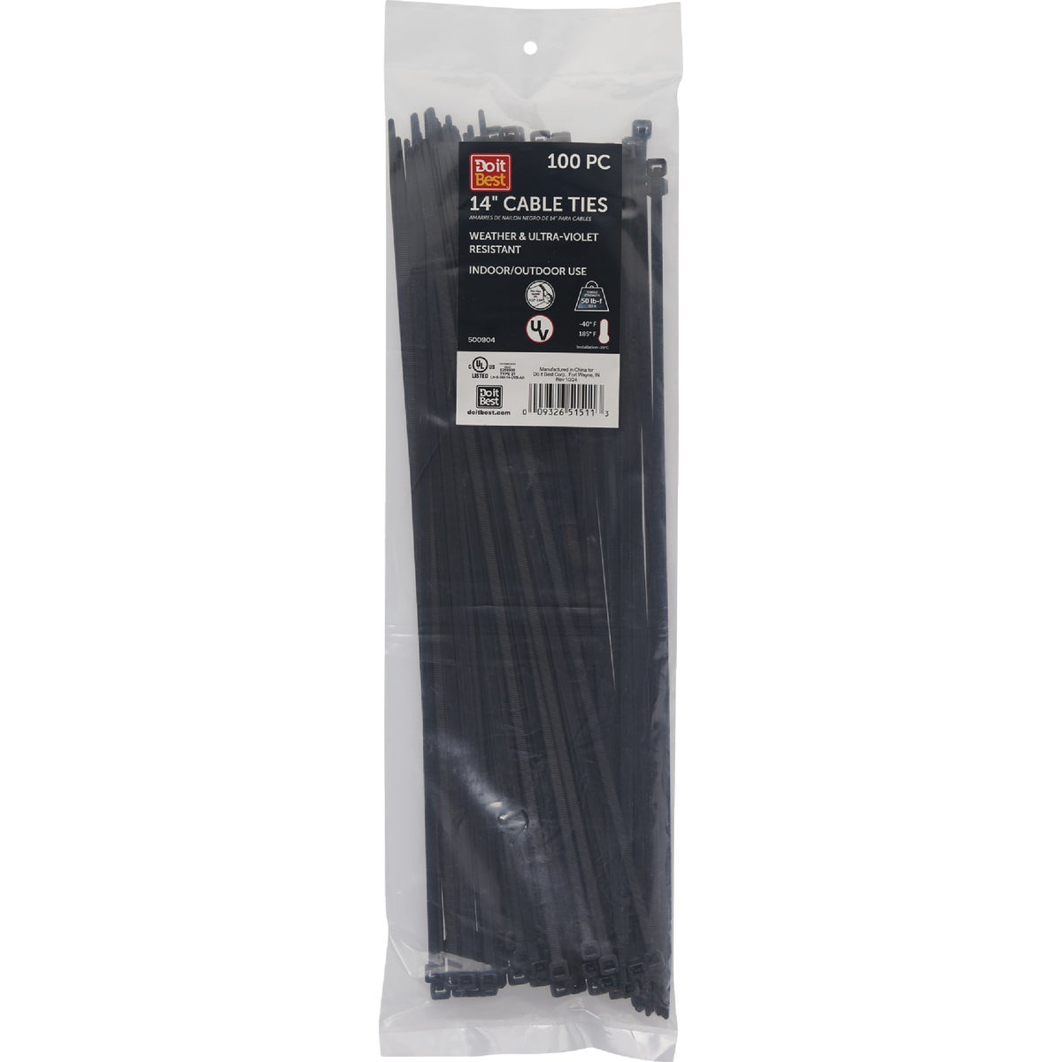 Do it Best 14 In. x 0.189 In. Black Molded Nylon Weather Resistant Cable Tie (100-Pack)