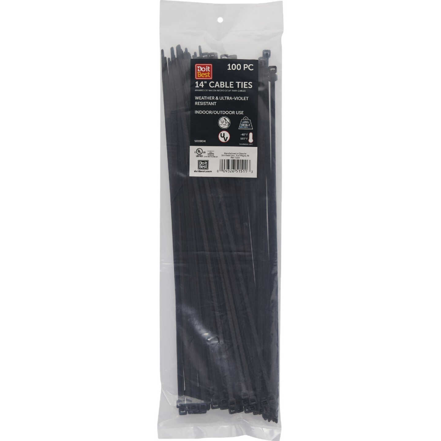 Do it Best 14 In. x 0.189 In. Black Molded Nylon Weather Resistant Cable Tie (100-Pack) Image 1