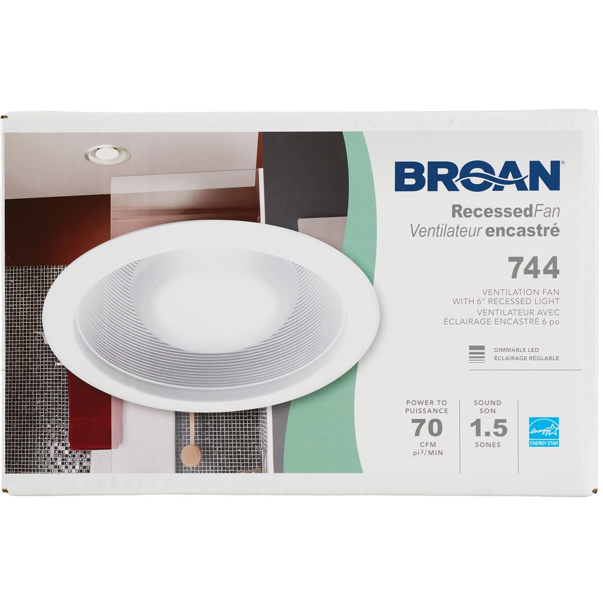 Broan-NuTone 70 CFM 1.5 Sones 120V Bath Exhaust Fan with Recessed Light Image 2