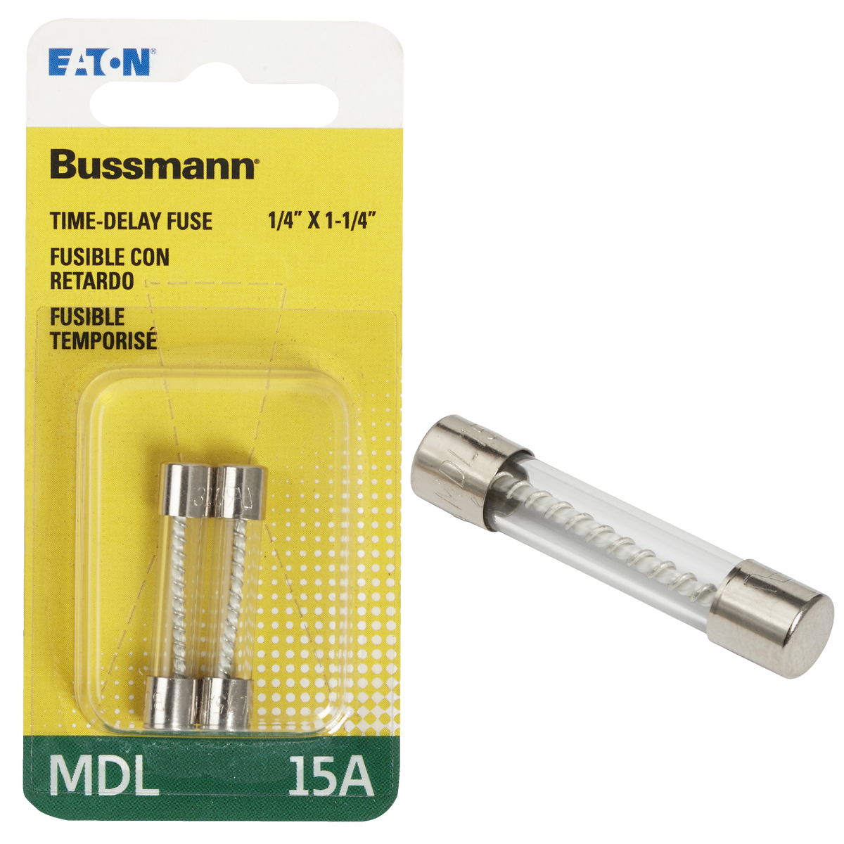 Bussmann 15A MDL Glass Tube Electronic Fuse (2-Pack) Image 1