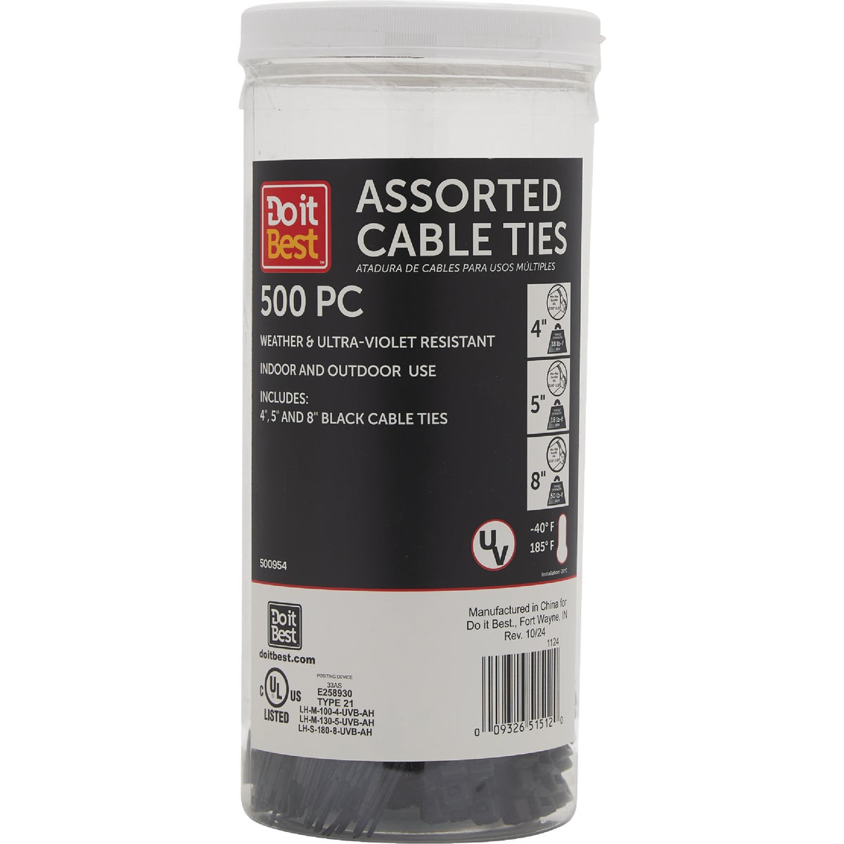 Do it Best Weather Resistant Self-Locking Molded Nylon Black Cable Tie Assortment (500-Piece)