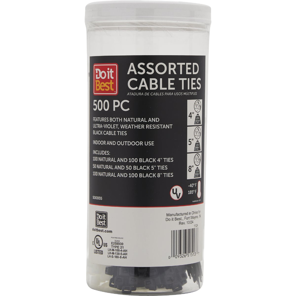 Do it Best Self-Locking Molded Nylon Black & Natural Cable Tie Assortment (500-Piece)