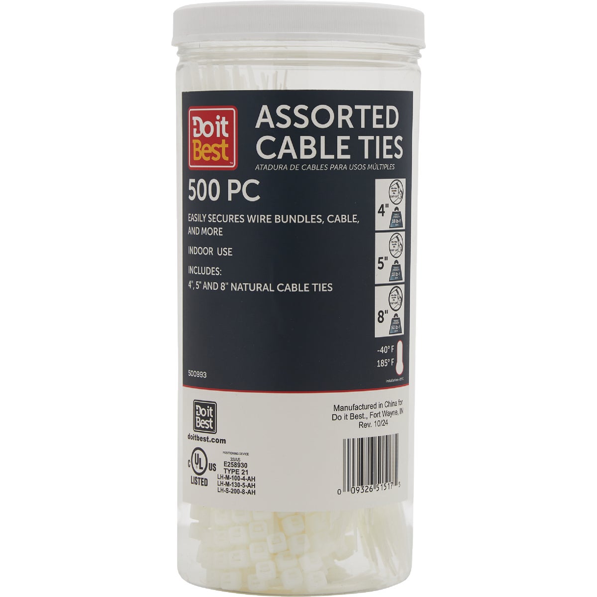 Do it Best Self-Locking Molded Nylon Natural Cable Tie Assortment (500-Piece)