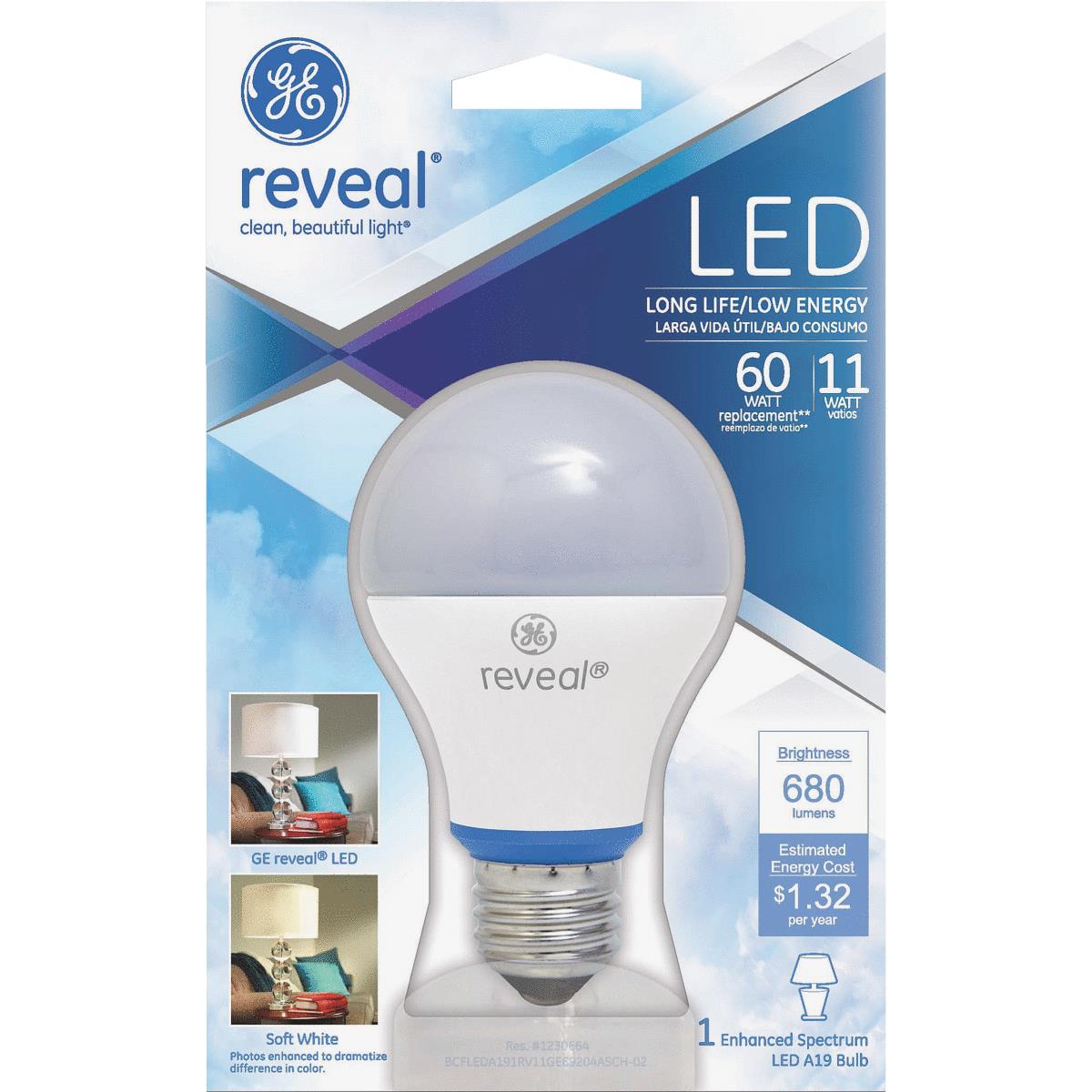 GE Reveal 60W Equivalent Soft White A19 LED Light Bulb Image 1