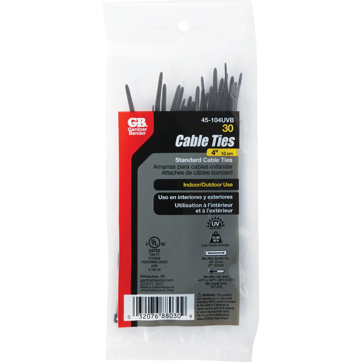 Gardner Bender 4 In. x 0.095 In. Black Nylon Ultra Violet Cable Tie (30-Pack) Image 2