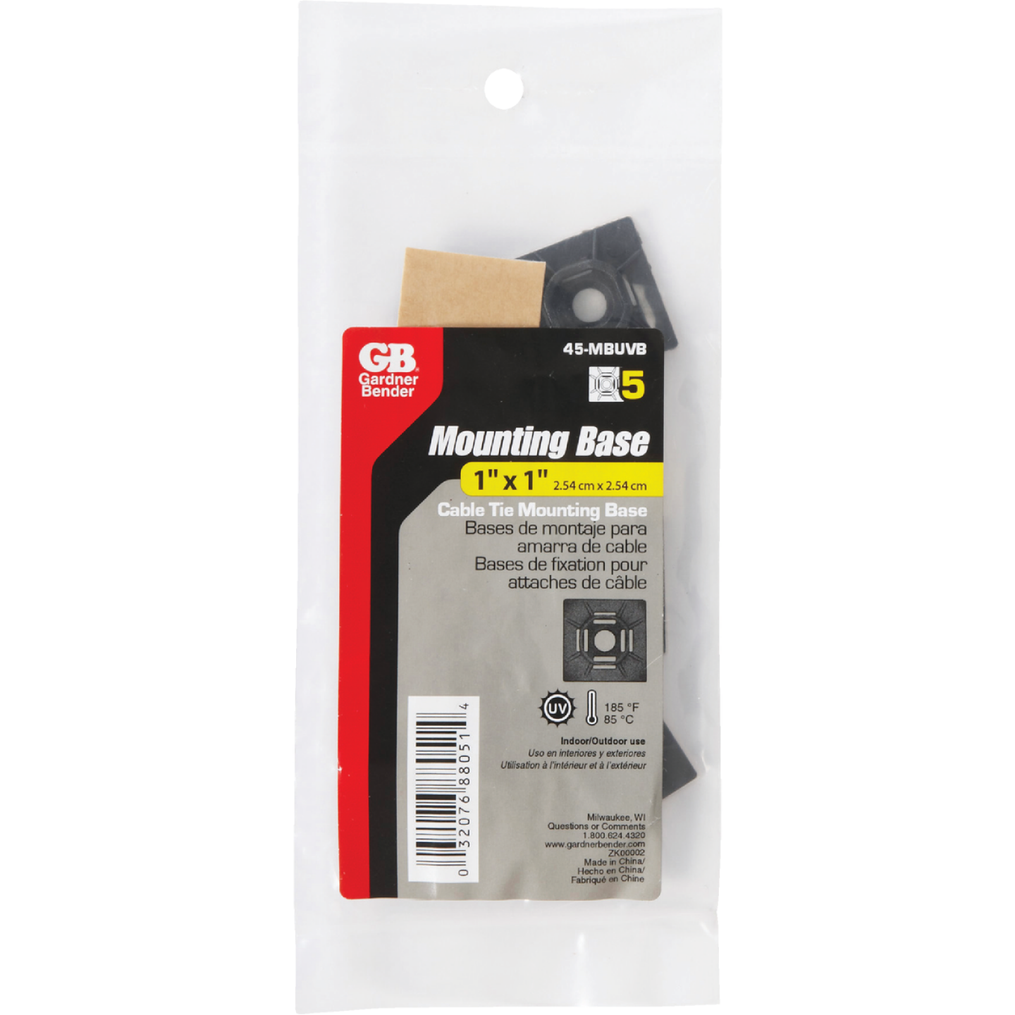 Gardner Bender 0.10 In. to 0.17 In. Black Nylon Adhesive Cable Tie Mounting Pad (5-Pack) Image 2