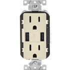 Leviton Decora 3.6A 5V Light Almond 2-Port USB Charging Outlet with 5-15R Tamper Resistant Duplex Outlet Image 1