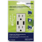 Leviton Decora 3.6A 5V Light Almond 2-Port USB Charging Outlet with 5-15R Tamper Resistant Duplex Outlet Image 2
