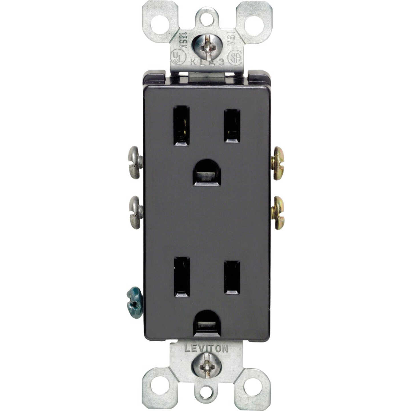 Leviton Decora 15A Black Residential Grade 5-15R Duplex Outlet Image 1