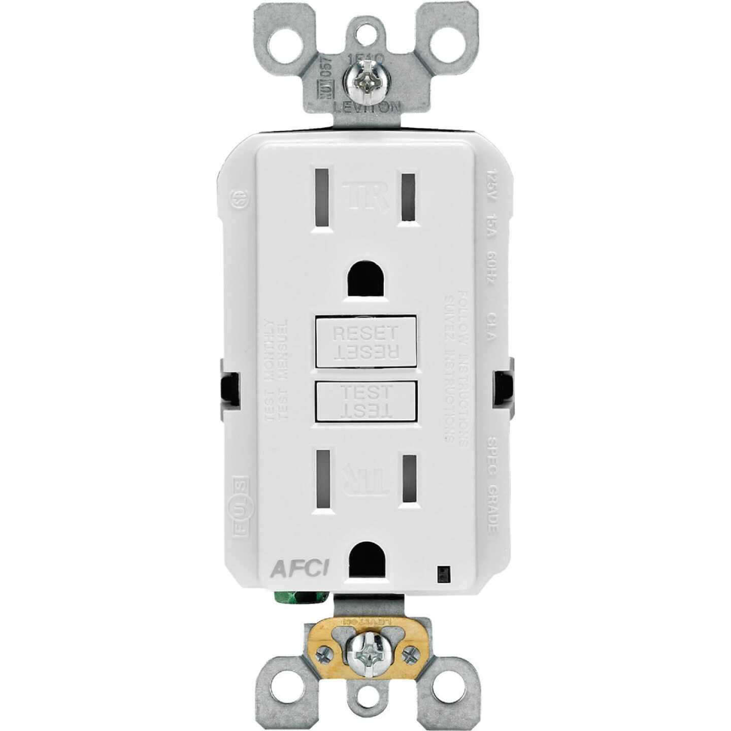 Leviton SmartLockPro 15A White Arc Fault 5-15R Duplex Outlet Image 1