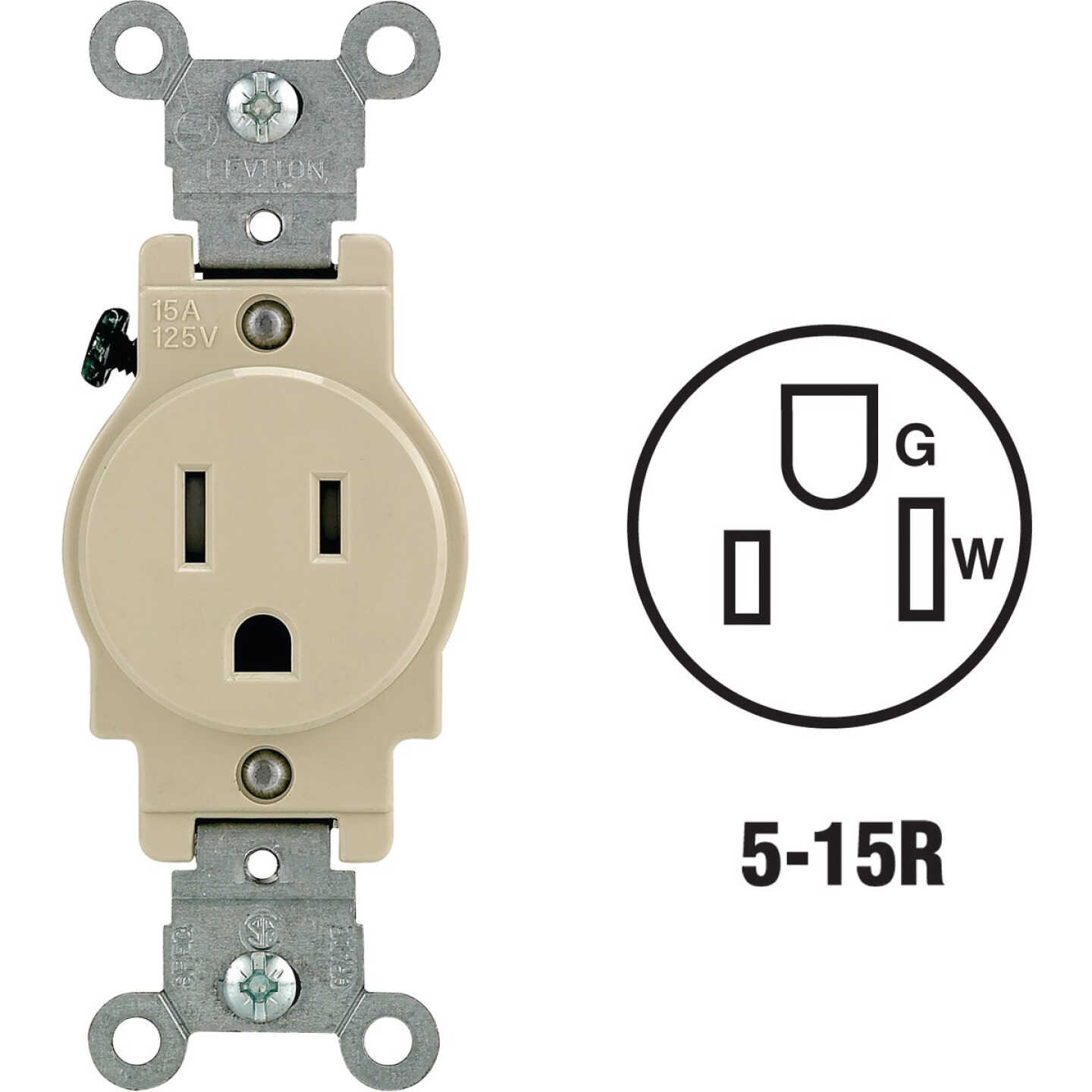 Leviton 15A Ivory Commercial Grade 5-15R Tamper Resistant Single Outlet Image 1