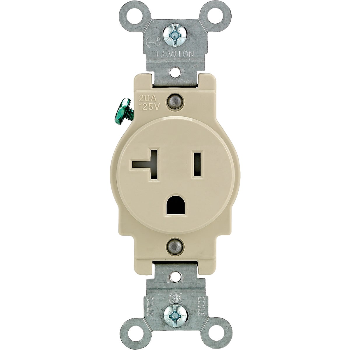 Leviton 20A Ivory Commercial Grade 5-20R Tamper Resistant Single Outlet Image 2