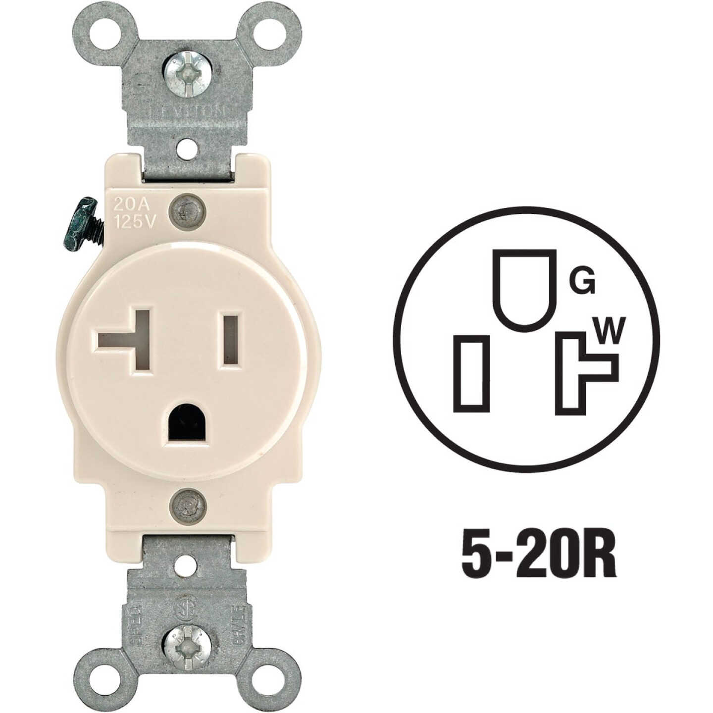 Leviton 20A Light Almond Commercial Grade 5-20R Tamper Resistant Single Outlet Image 1
