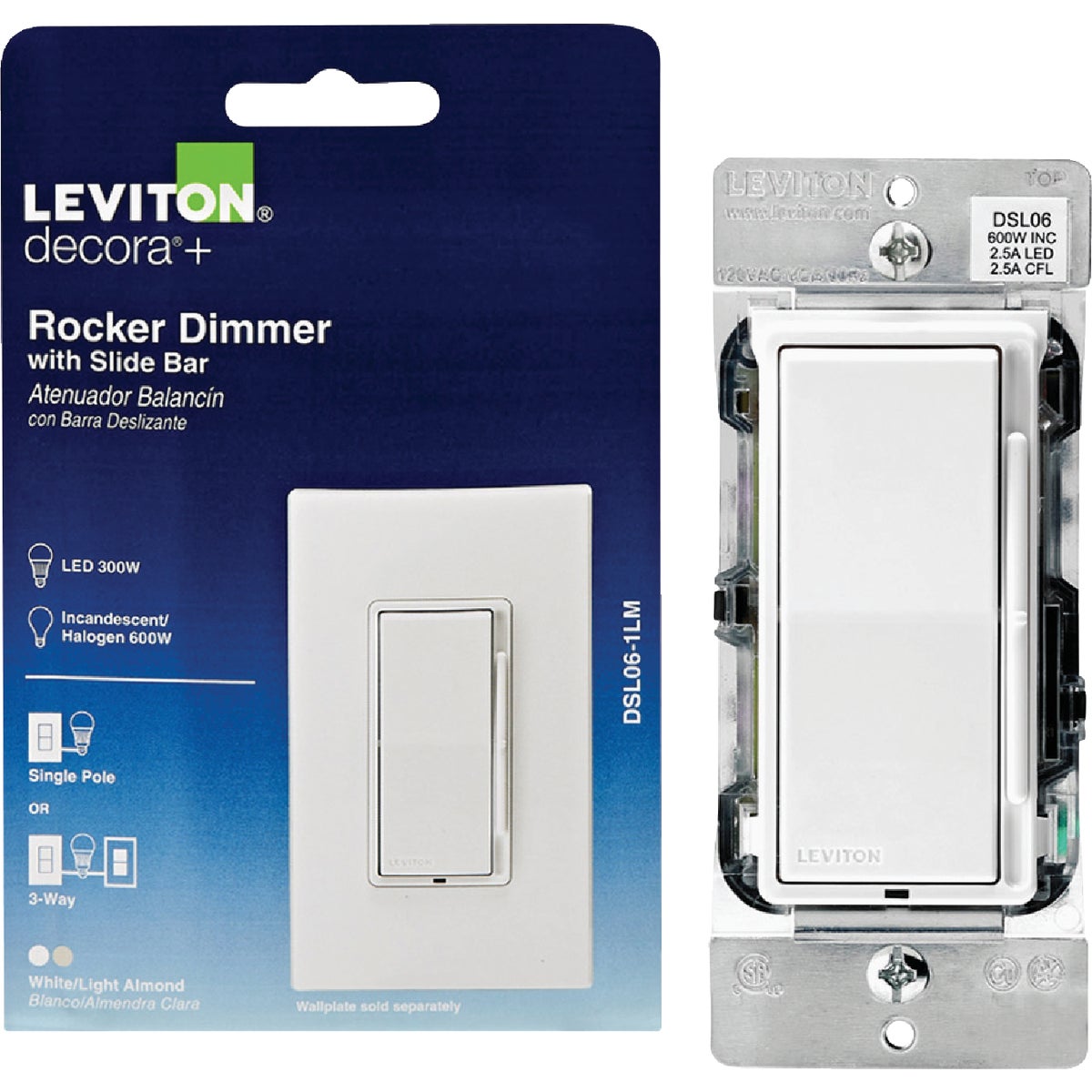 Leviton Decora Incandescent/Halogen/LED Rocker Slide Dimmer Switch