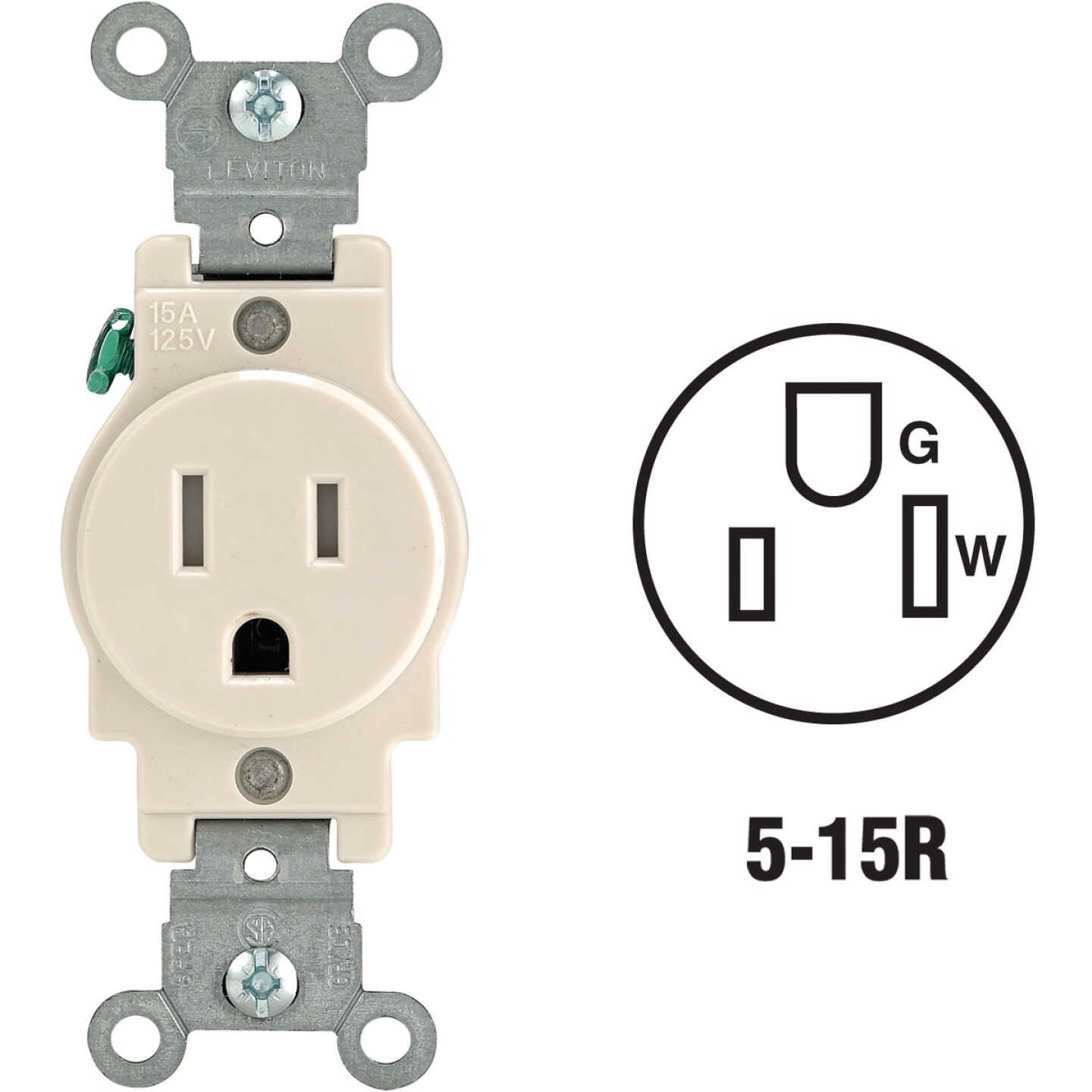 Leviton 15A Light Almond Commercial Grade 5-20R Tamper Resistant Single Outlet Image 1