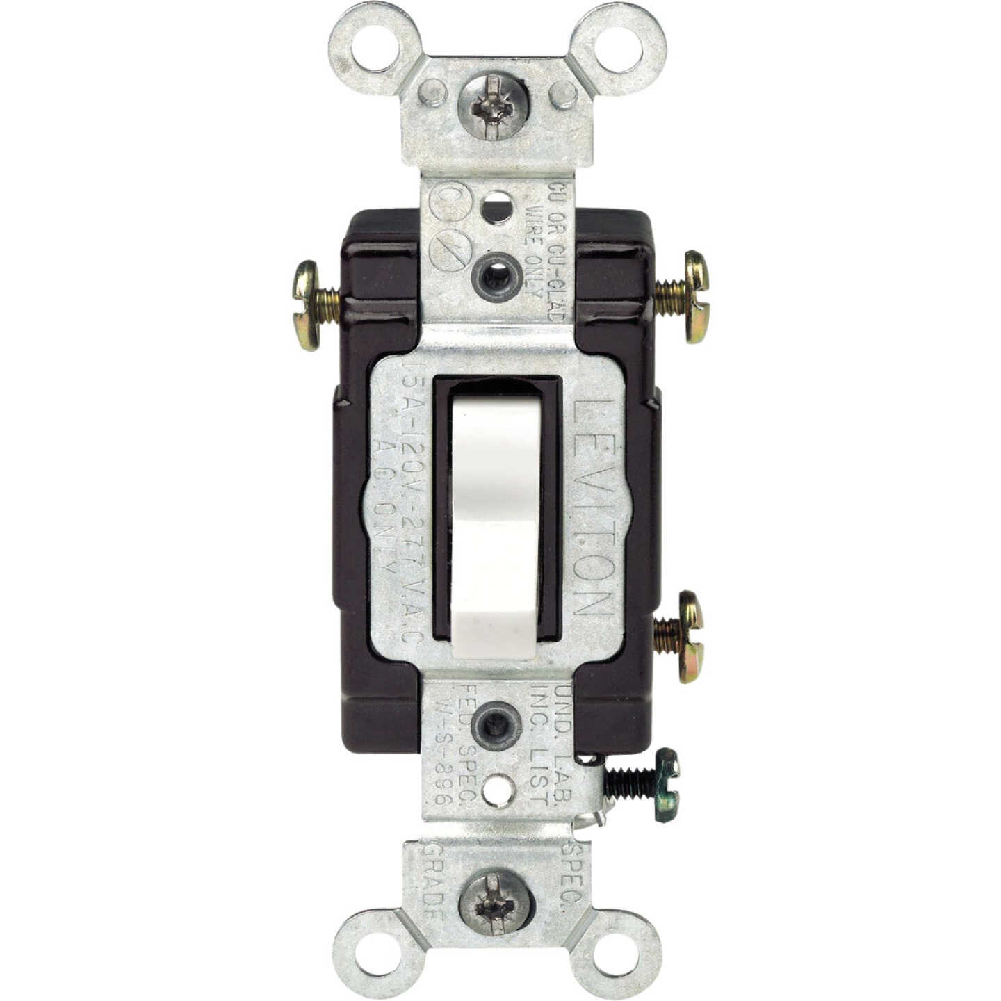 Leviton Illuminated Grounded Toggle White 15A 3-Way Switch Image 1