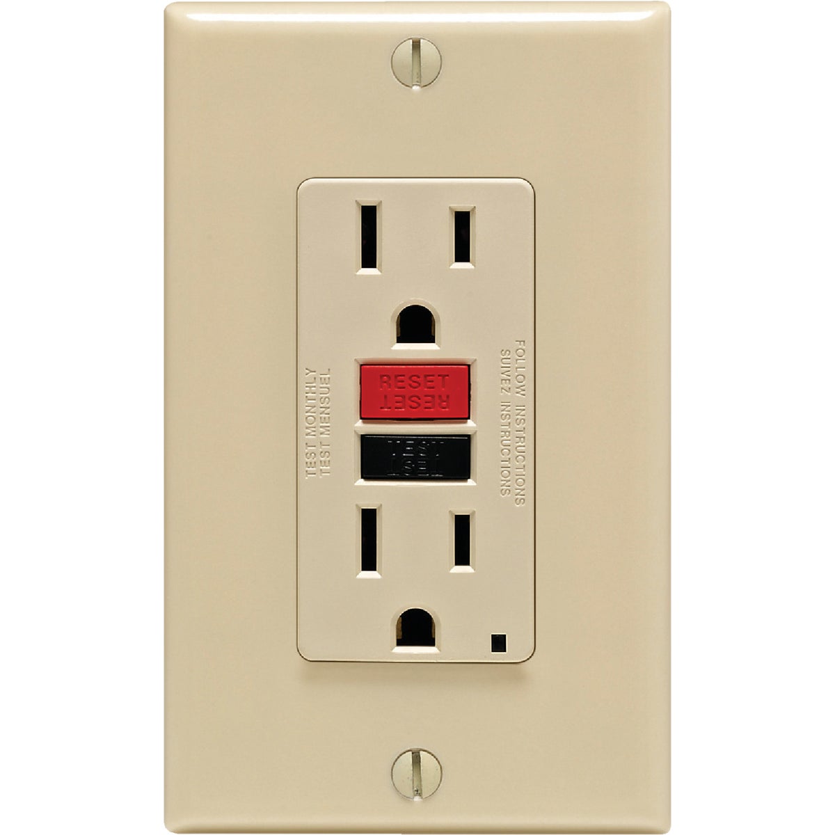 Leviton SmartlockPro Self-Test 15A Ivory Residential Grade 5-15R GFCI Outlet with Wall Plate Image 2