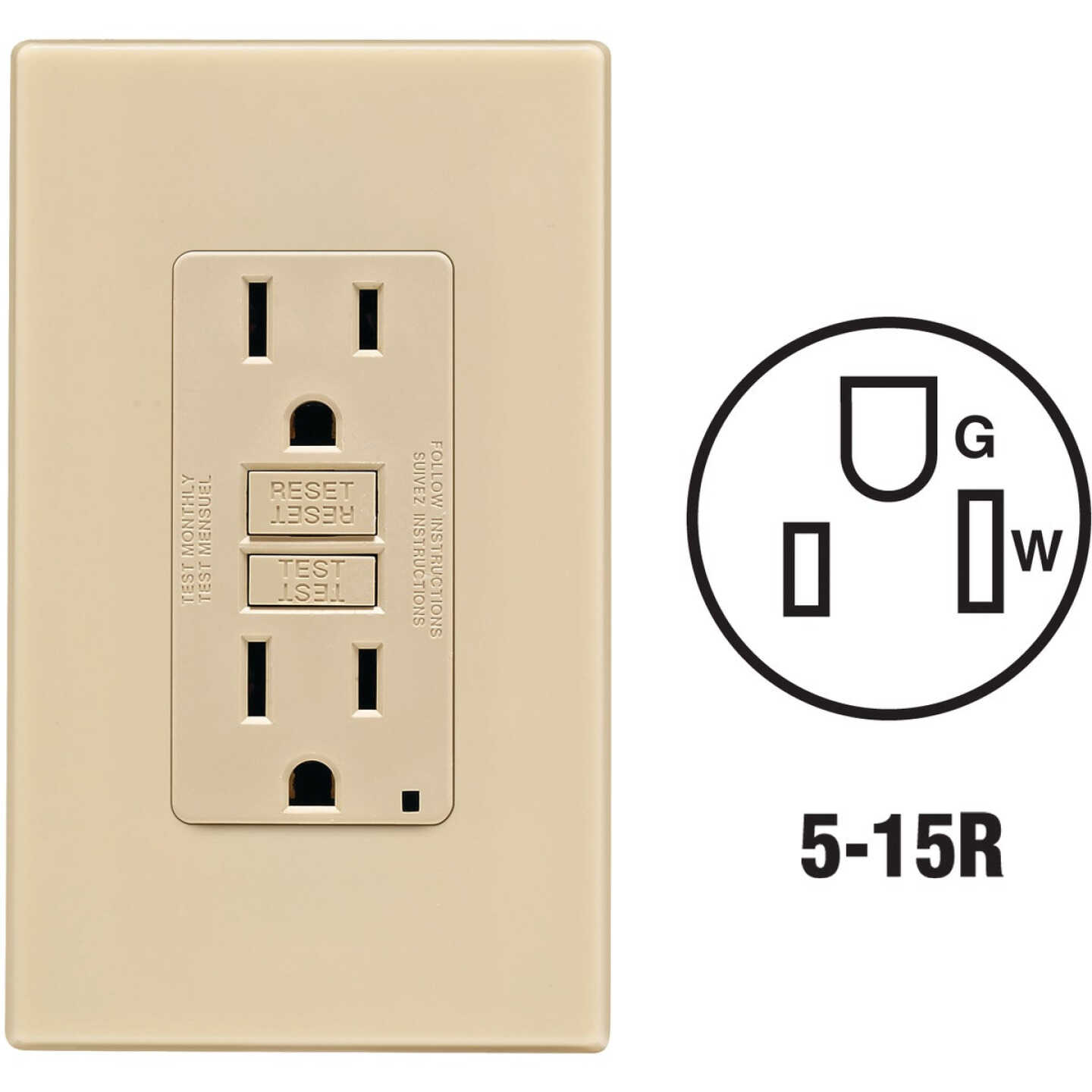 Leviton SmartlockPro Self-Test 15A Ivory Residential Grade 5-15R GFCI Outlet with Screwless Wall Plate Image 1