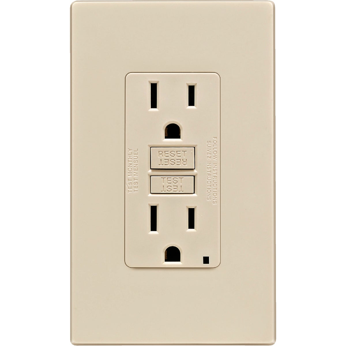 Leviton SmartlockPro Self-Test 15A Light Almond Residential Grade 5-15R GFCI Outlet with Screwless Wall Plate Image 2