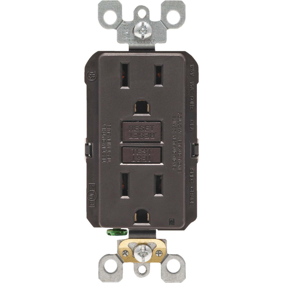 Leviton SmartlockPro Self-Test 15A Brown Residential Grade Rounded Corner 5-15R GFCI Outlet Image 2