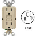 Leviton SmartlockPro Self-Test 15A Ivory Residential Grade Rounded Corner 5-15R GFCI Outlet Image 1
