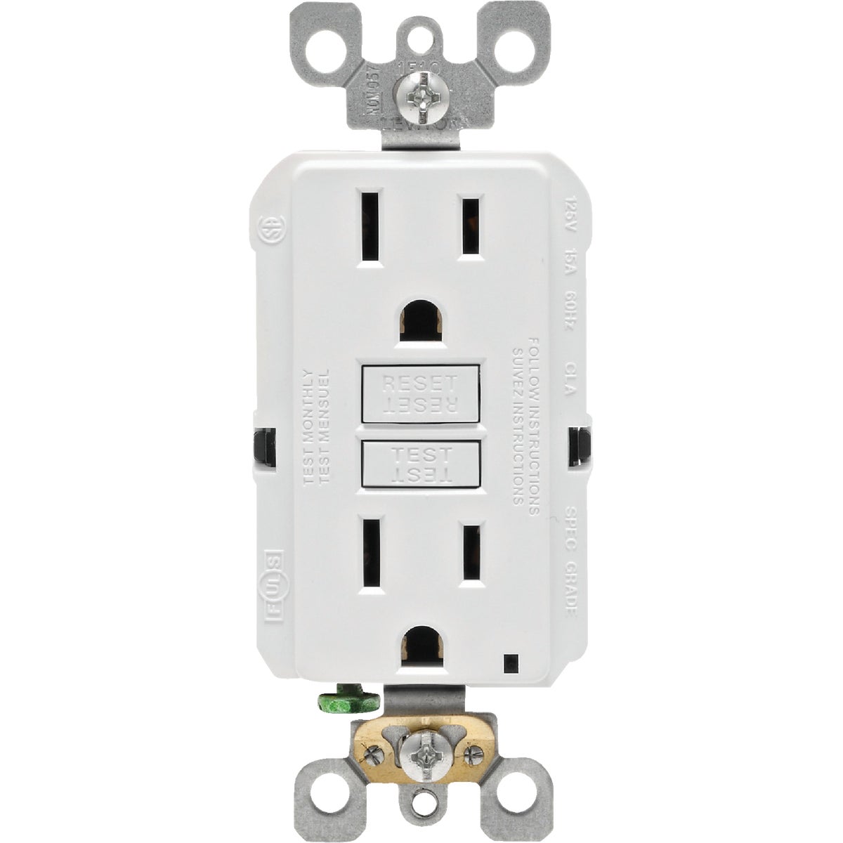 Leviton SmartlockPro Self-Test 15A White Residential Grade Rounded Corner 5-15R GFCI Outlet Image 2