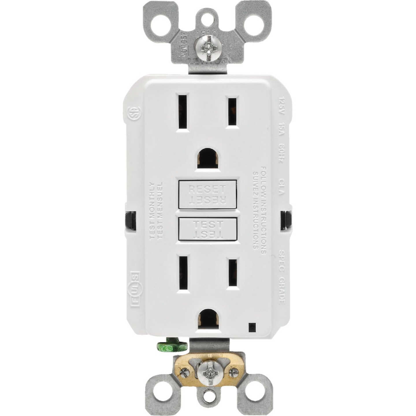 Leviton SmartlockPro Self-Test 15A White Residential Grade Rounded Corner 5-15R GFCI Outlet Image 2