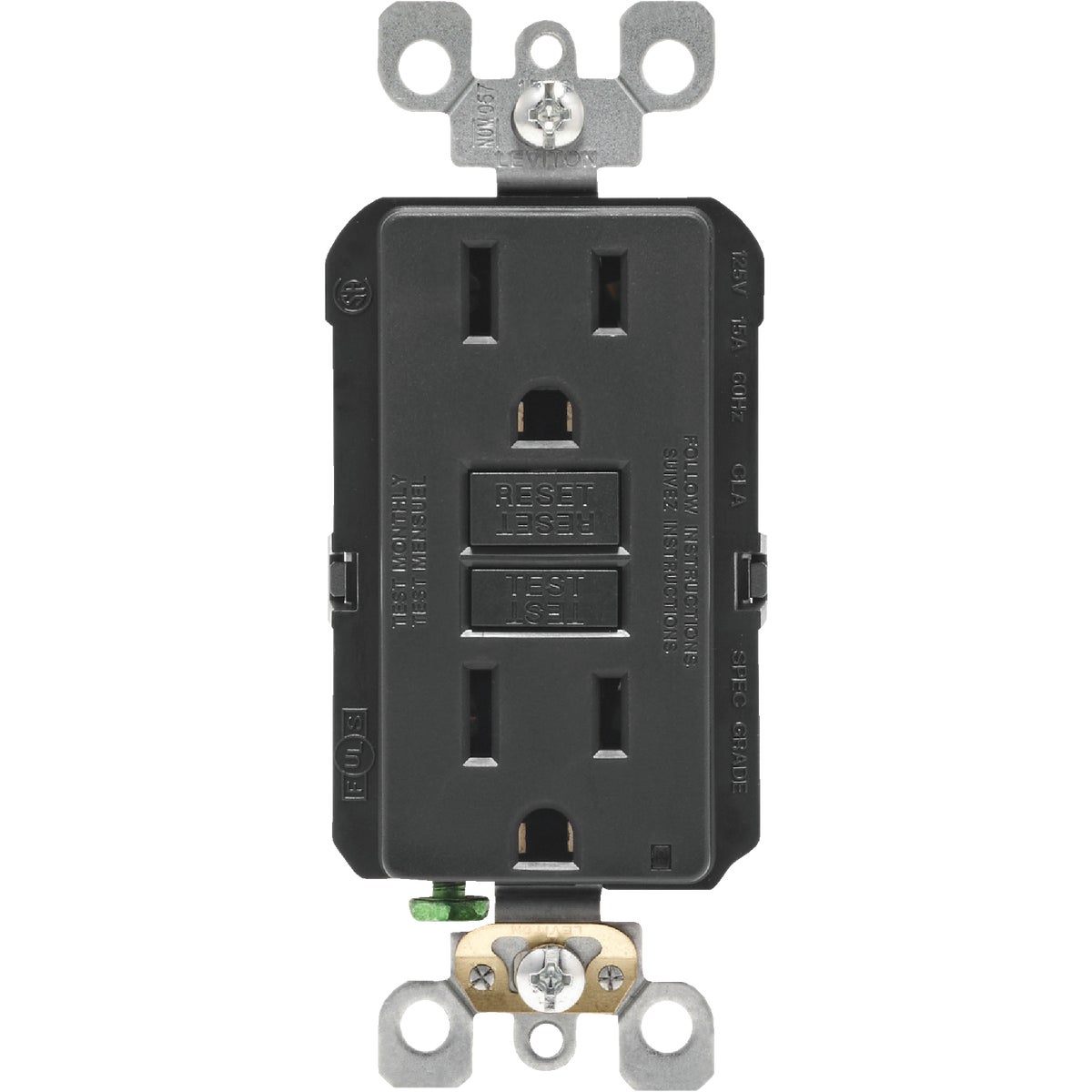 Leviton SmartlockPro Self-Test 15A Black Residential Grade Rounded Corner 5-15R GFCI Outlet Image 2