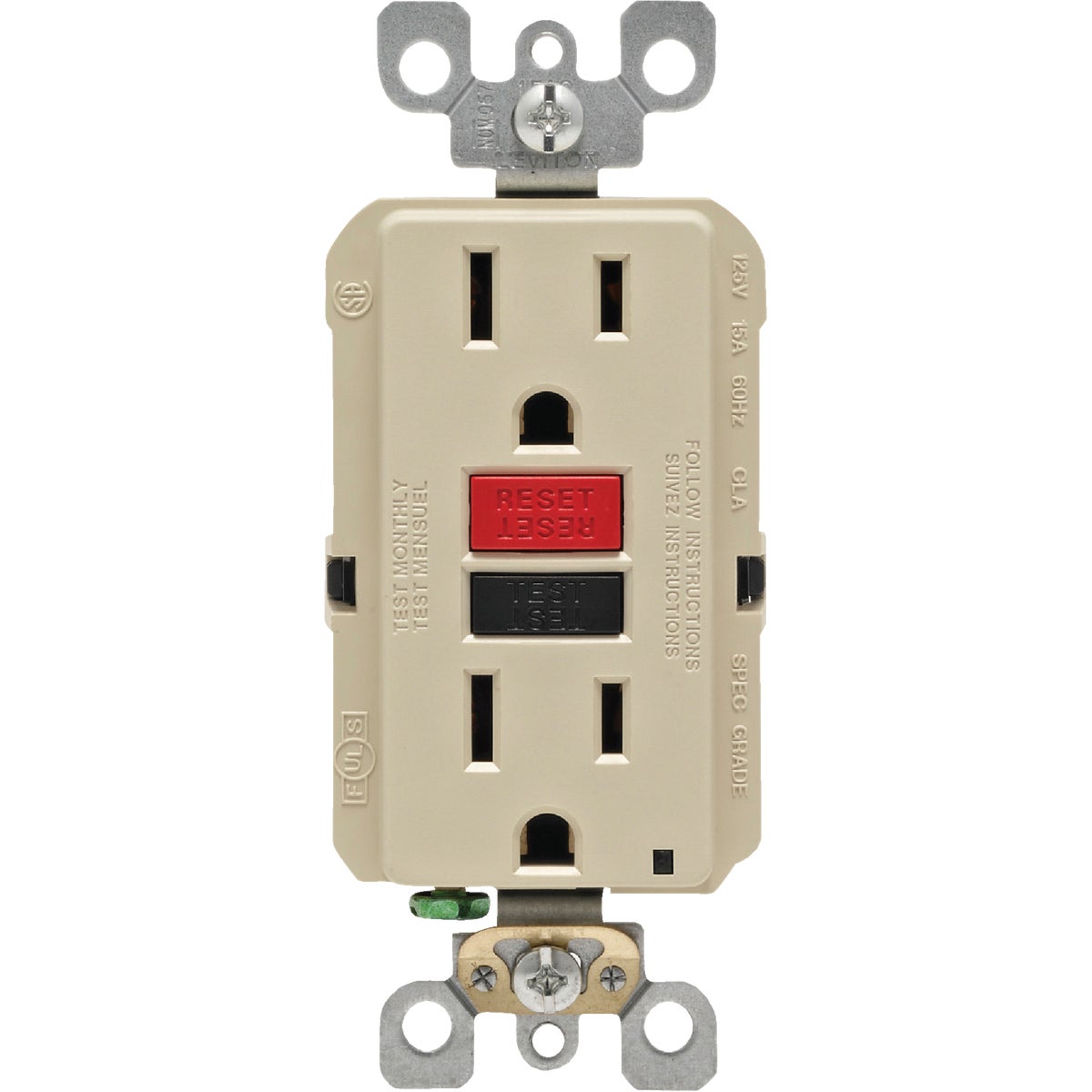 Leviton SmartlockPro Self-Test 15A Ivory Residential Grade 5-15R GFCI Outlet Image 2