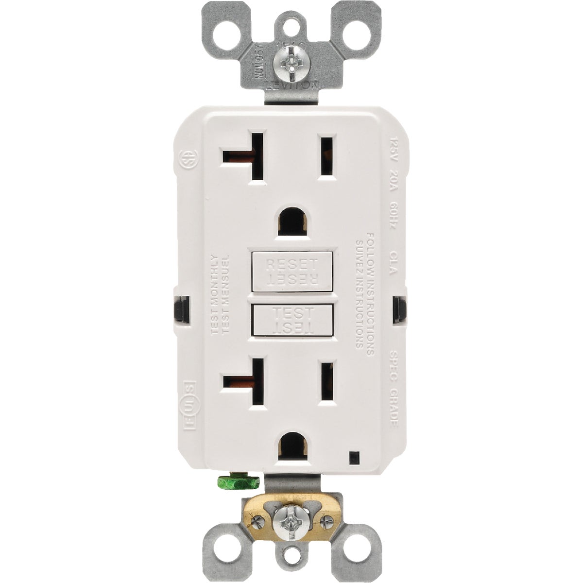 Leviton SmartlockPro Self-Test 20A White Commercial Grade Rounded Corner 5-20R GFCI Outlet Image 2