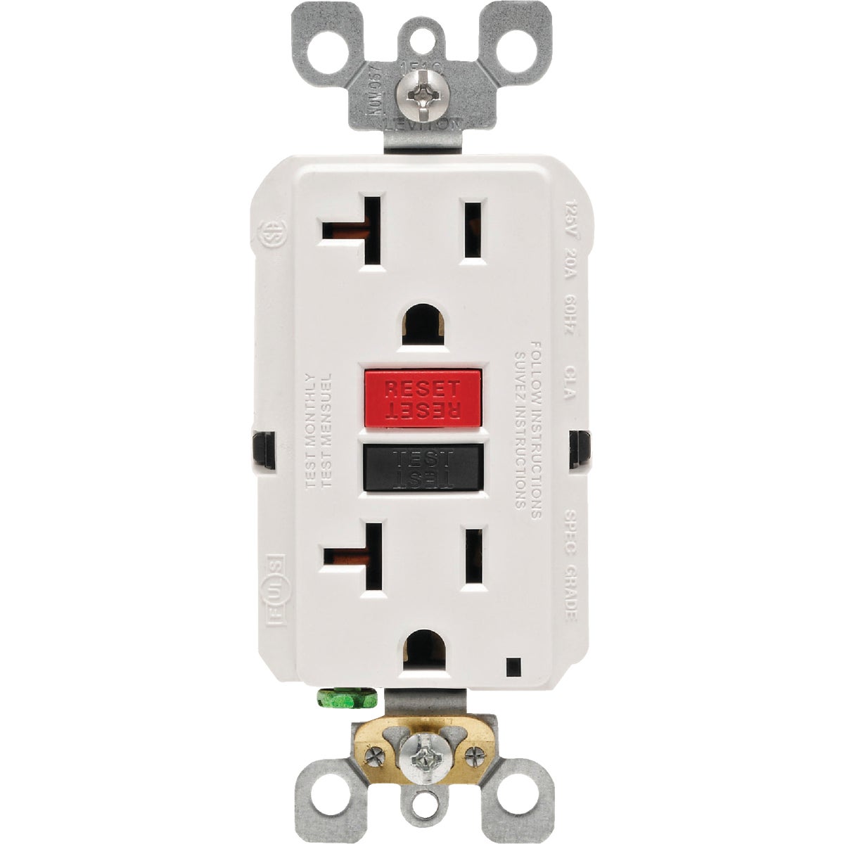 Leviton SmartlockPro Self-Test 20A White Commercial Grade 5-20R GFCI Outlet Image 2