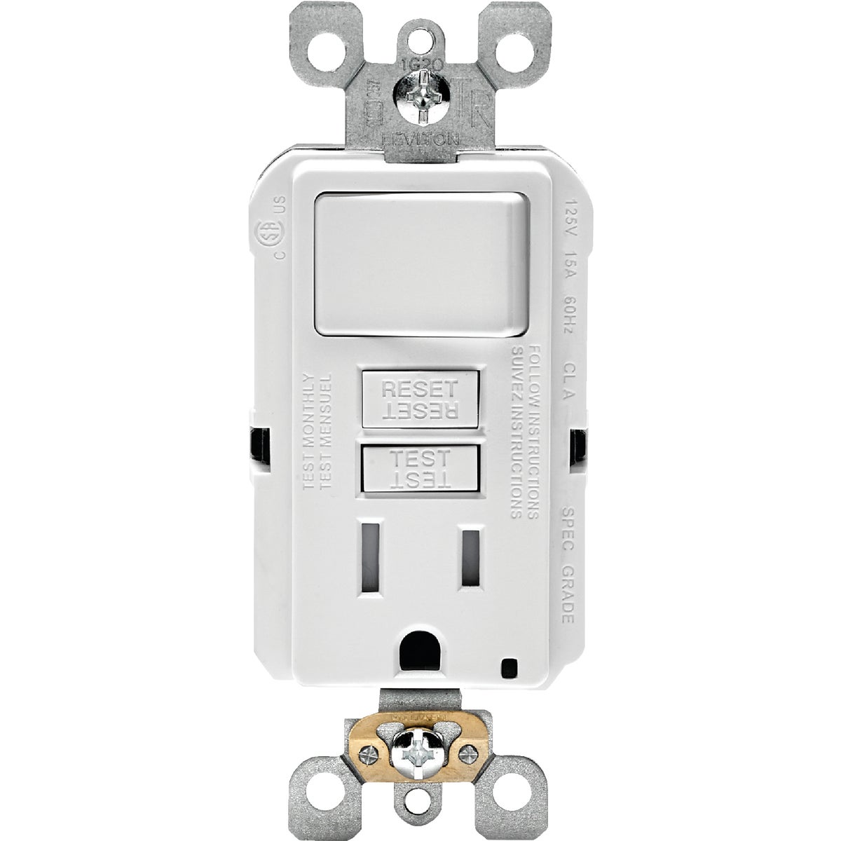 Leviton White 15A Self-Test Tamper Resistant GFCI Switch & Outlet Combination With Wallplate Image 2