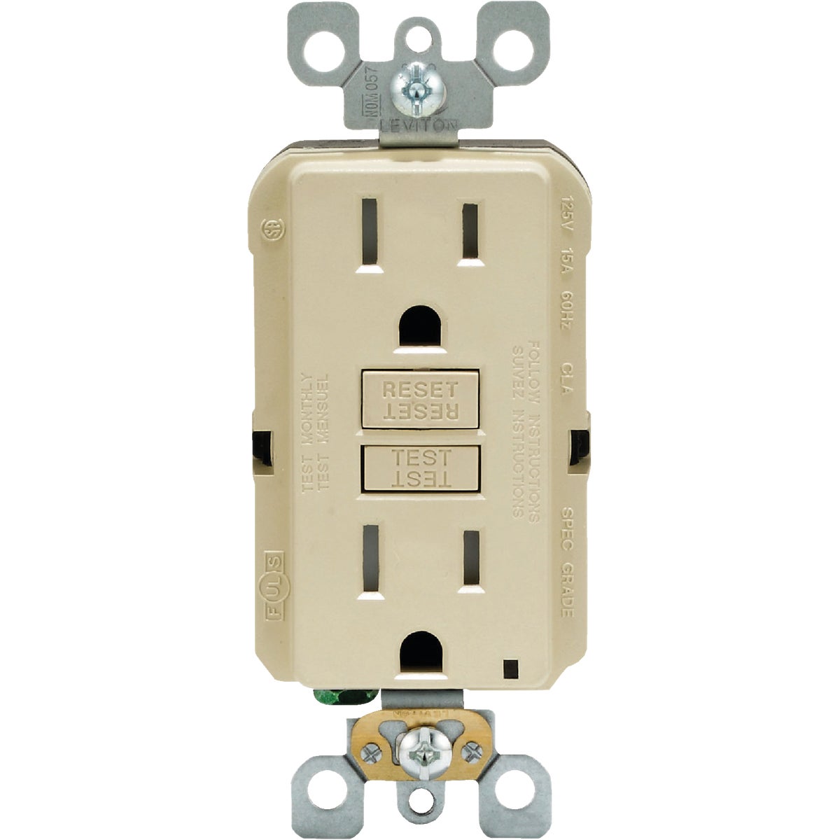 Leviton SmartlockPro Self-Test 15A Ivory Residential Grade Tamper Resistant 5-15R GFCI Outlet Image 2