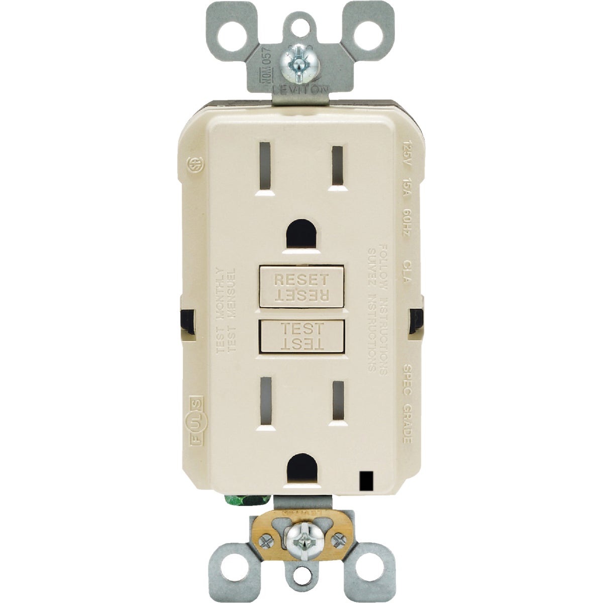 Leviton SmartlockPro Self-Test 15A Light Almond Residential Grade Tamper Resistant 5-15R GFCI Outlet Image 2