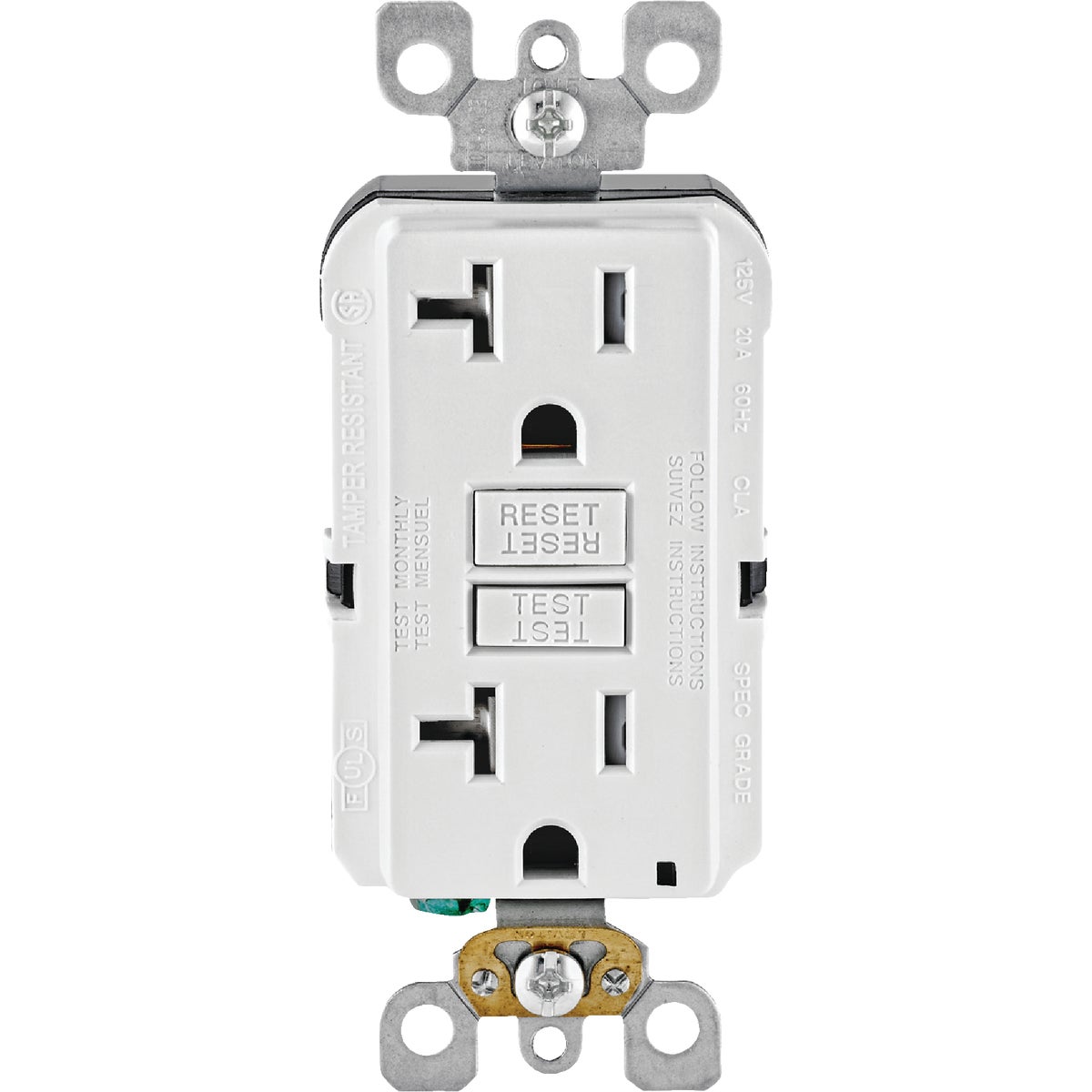 Leviton SmartlockPro Self-Test 20A White Commercial Grade Tamper Resistant 5-20R GFCI Outlet Image 2
