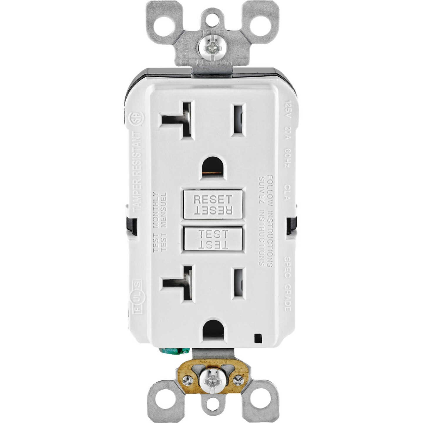 Leviton SmartlockPro Self-Test 20A White Commercial Grade Tamper Resistant 5-20R GFCI Outlet Image 2