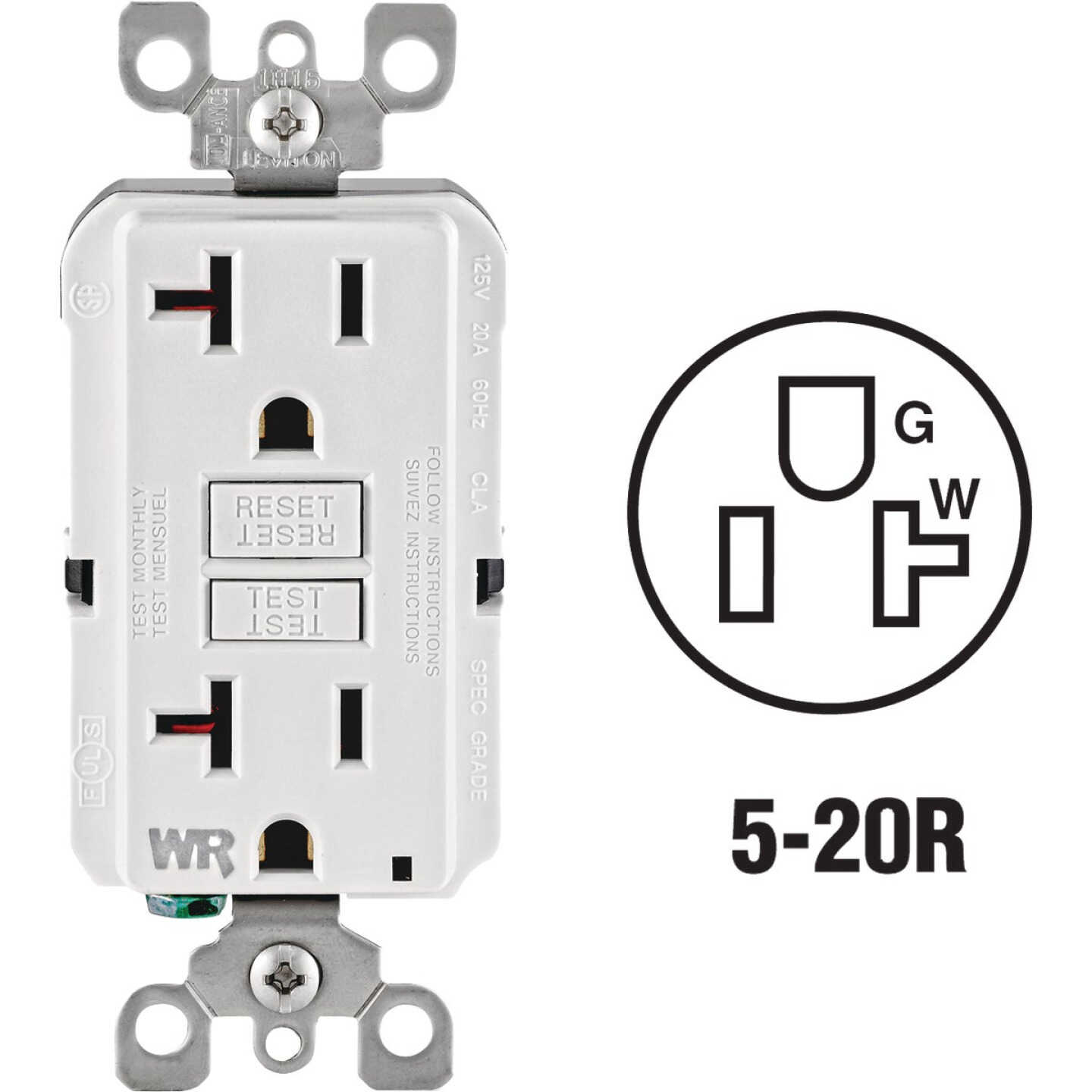 Leviton SmartlockPro Self-Test 20A White Residential Grade Tamper & Weather Resistant 5-20R GFCI Outlet Image 1