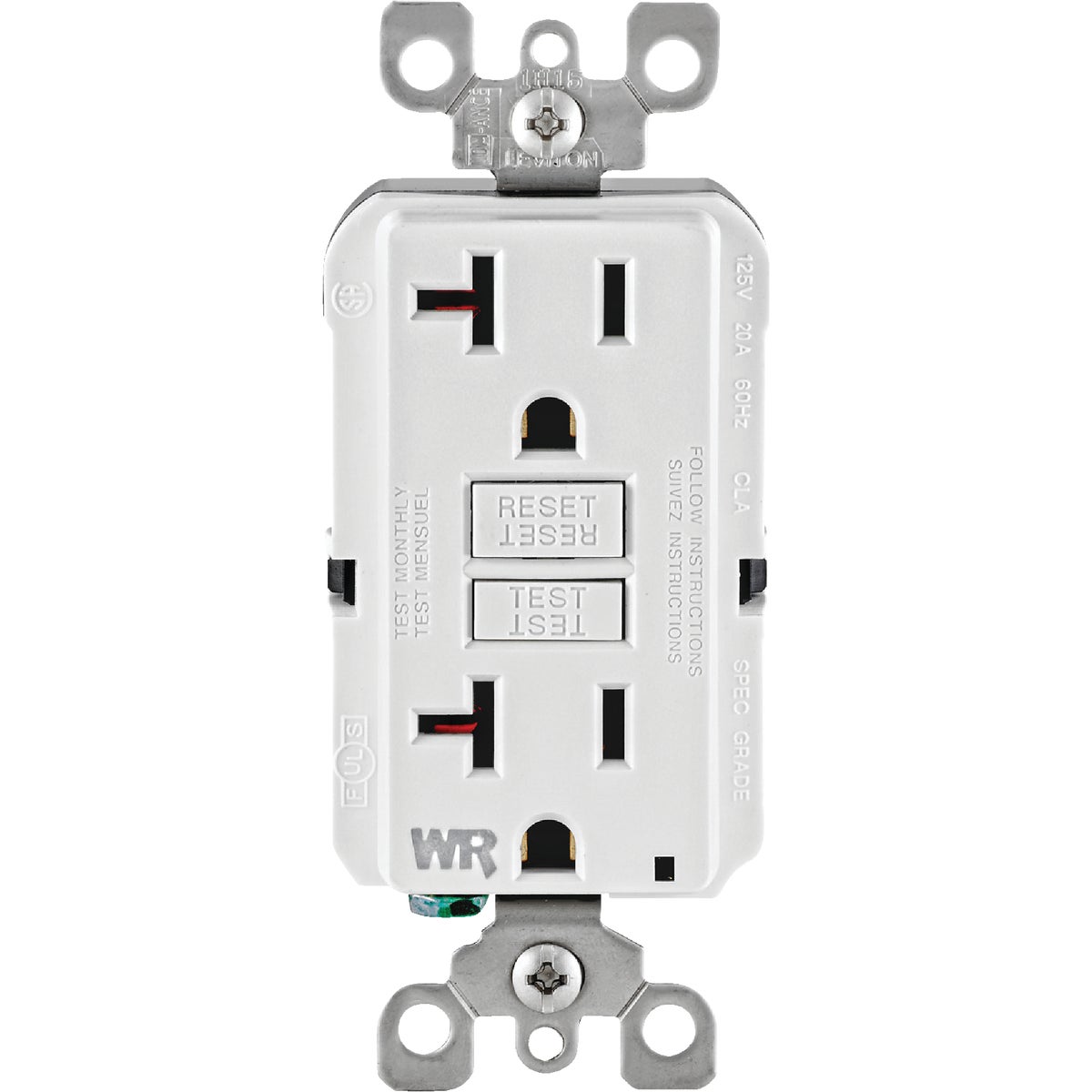 Leviton SmartlockPro Self-Test 20A White Residential Grade Tamper & Weather Resistant 5-20R GFCI Outlet Image 2