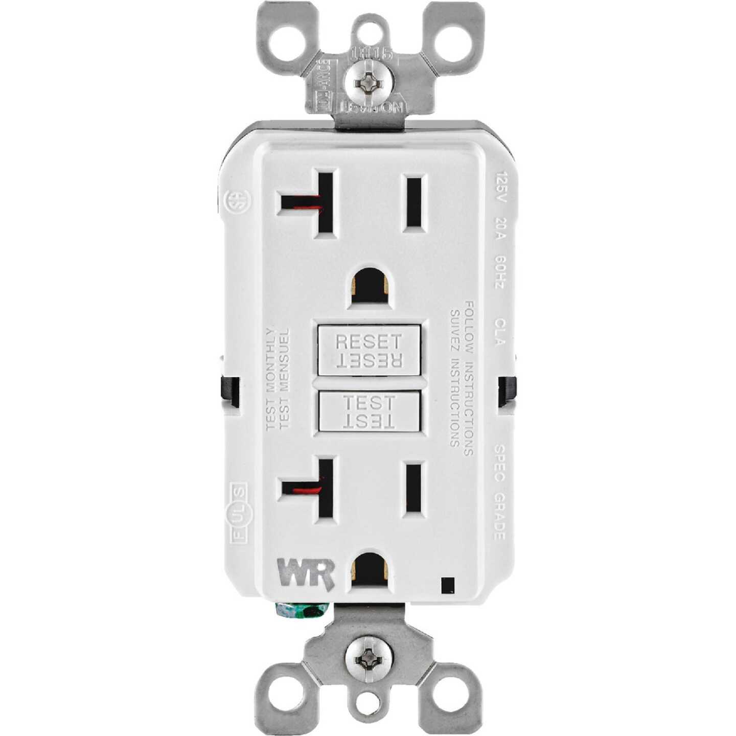 Leviton SmartlockPro Self-Test 20A White Residential Grade Tamper & Weather Resistant 5-20R GFCI Outlet Image 2