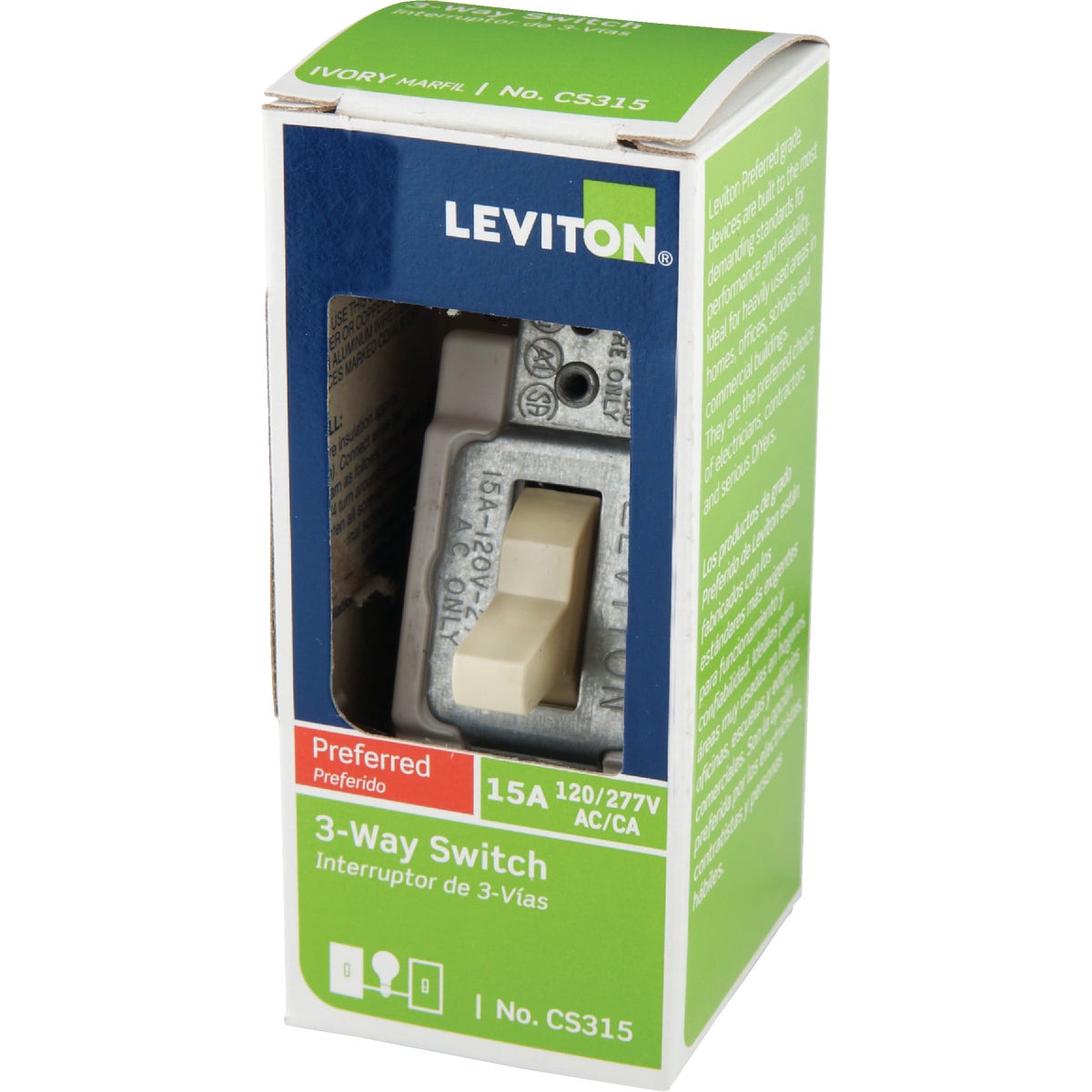 Leviton Toggle Ivory 15A Grounding Quiet 3-Way Switch Image 3
