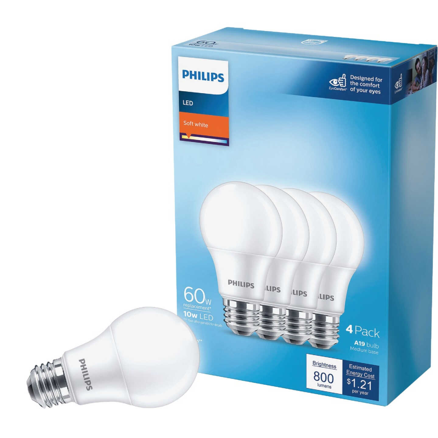 Philips 60W Equivalent Soft White A19 Medium LED Light Bulb (4-Pack) Image 1