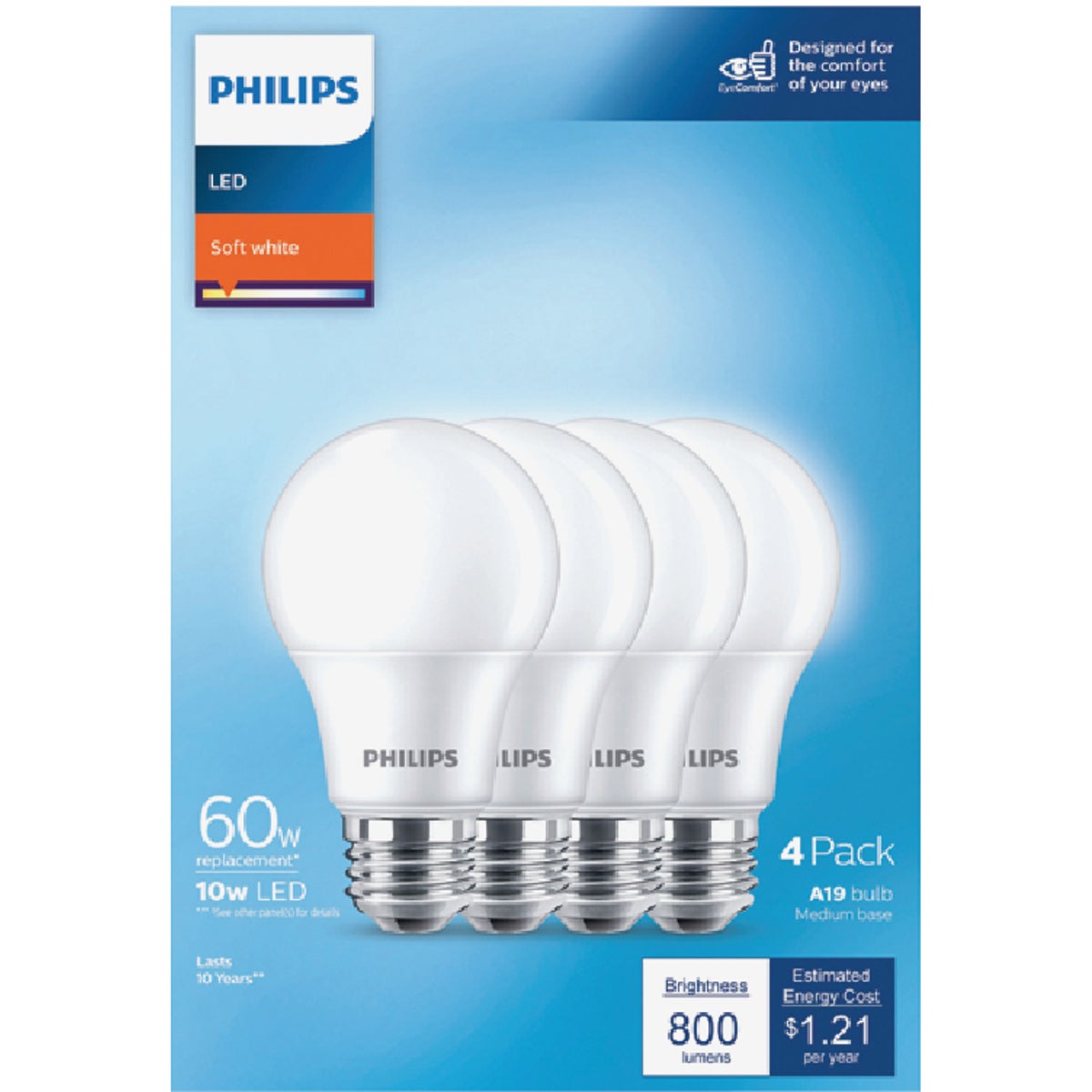 Philips 60W Equivalent Soft White A19 Medium LED Light Bulb (4-Pack) Image 2