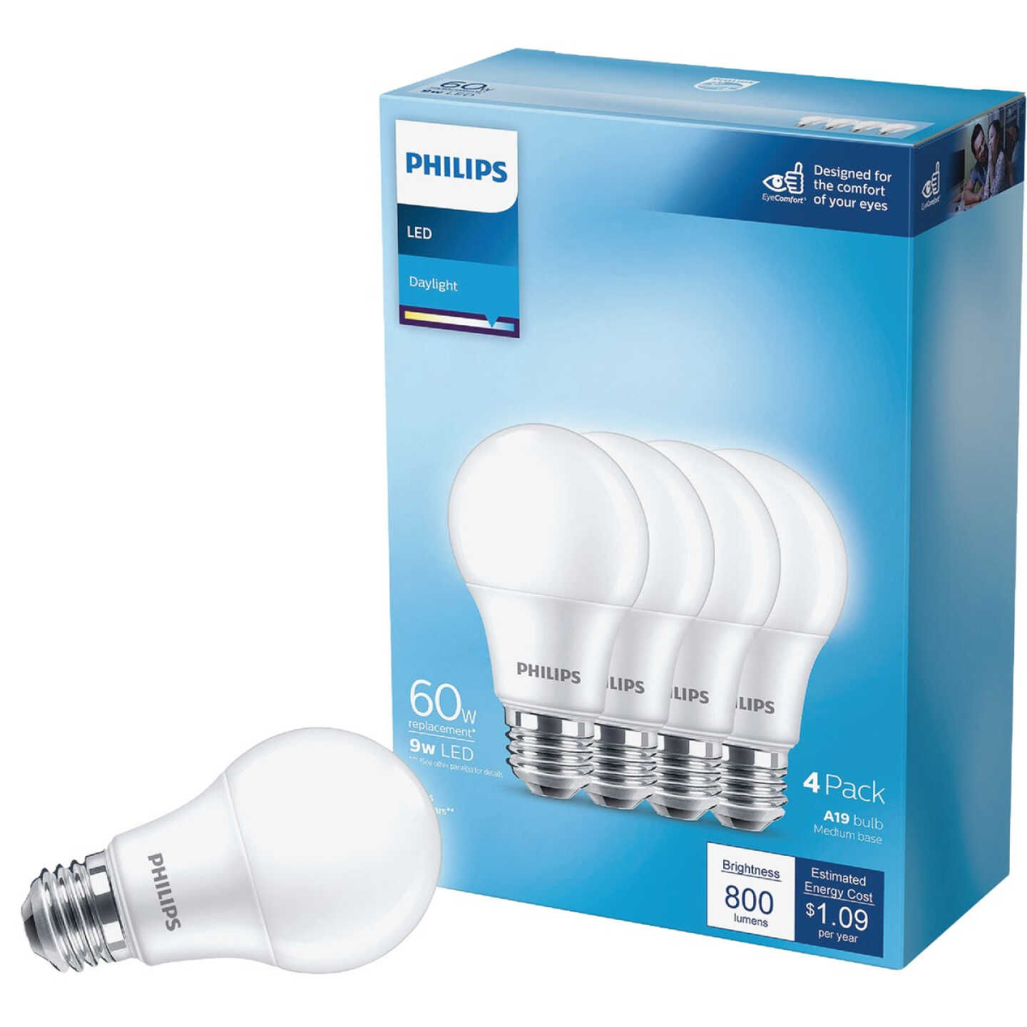 Philips 60W Equivalent Daylight A19 Medium LED Light Bulb (4-Pack) Image 1