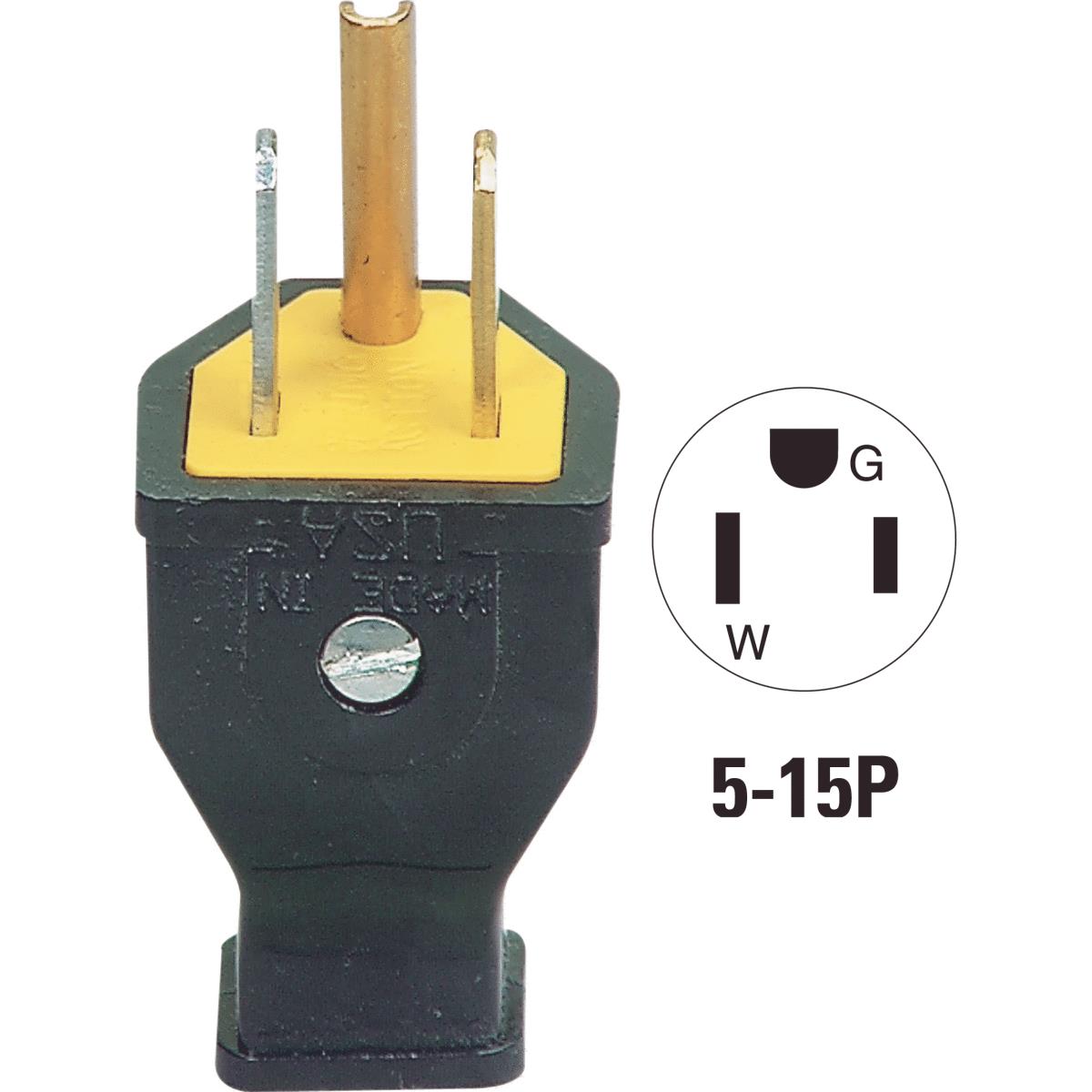 Cooper 15A 125V 3-Wire 2-Pole Residential Grade Cord Plug, Black