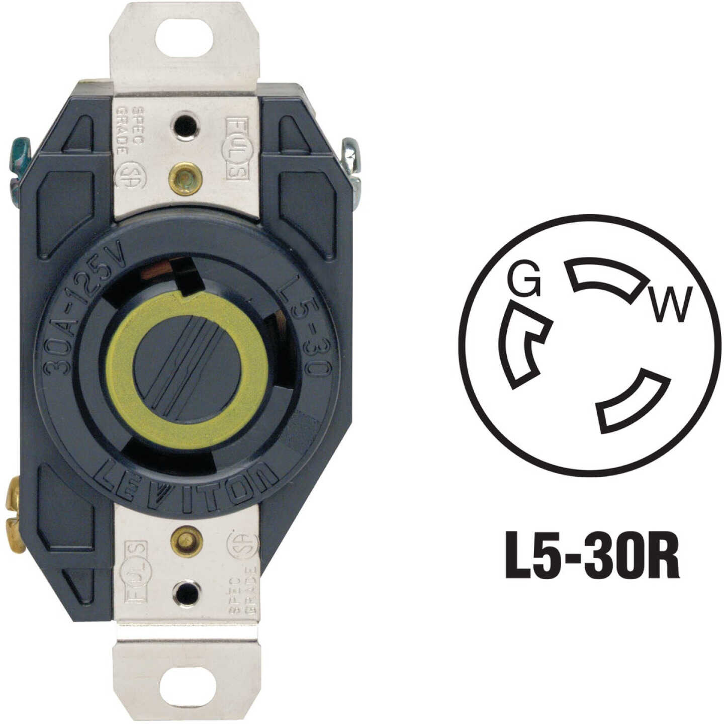 Leviton 30A 125V Black Industrial Grade L5-30R Locking Outlet Receptacle Image 1