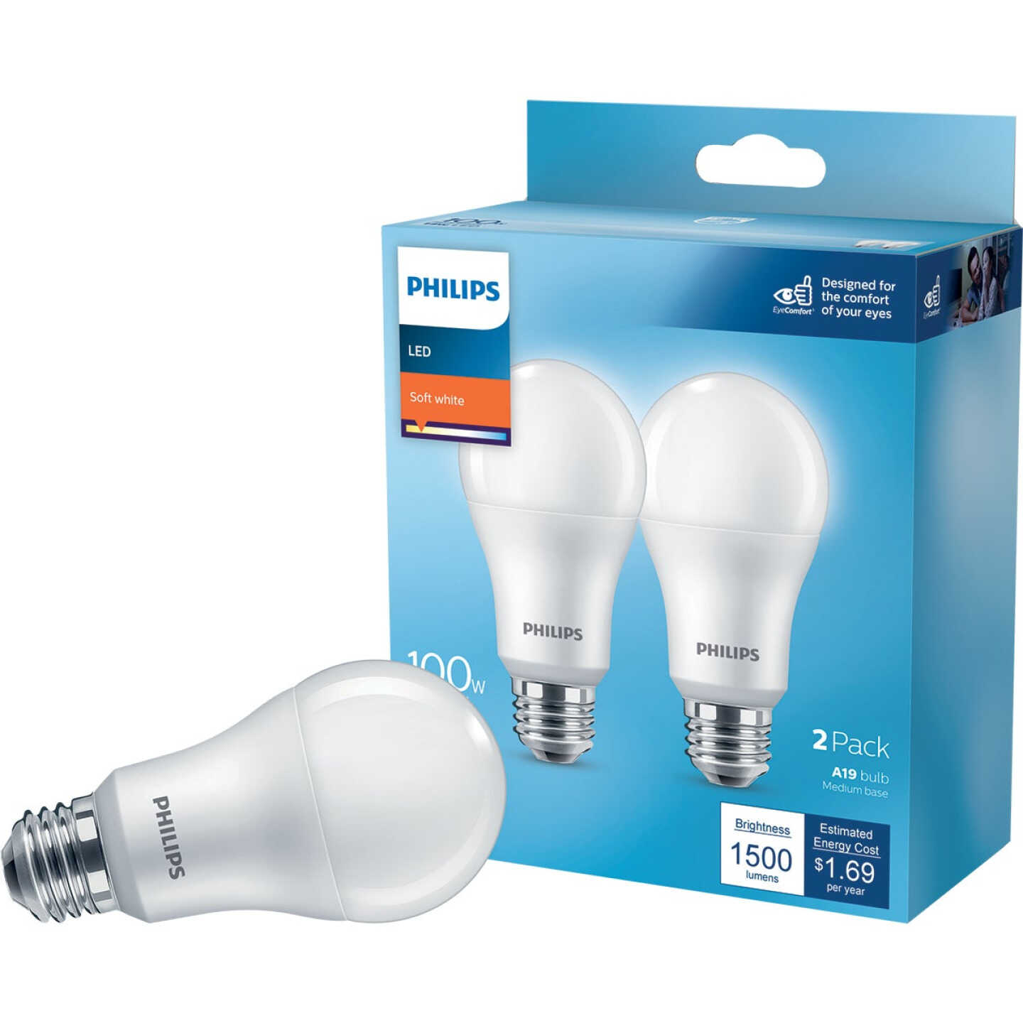 Philips 100W Equivalent Soft White A19 Medium LED Light Bulb (2-Pack) Image 1