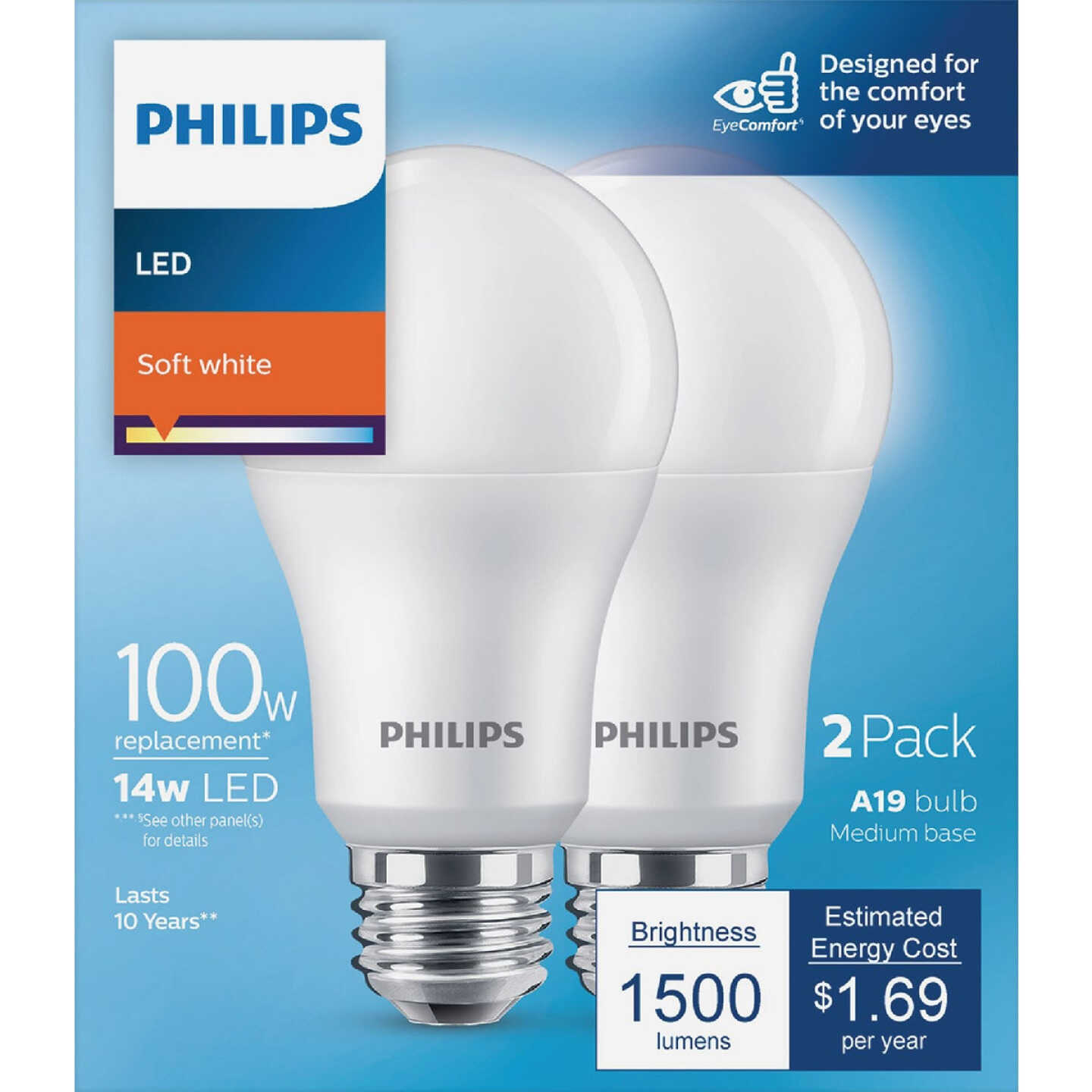Philips 100W Equivalent Soft White A19 Medium LED Light Bulb (2-Pack) Image 2